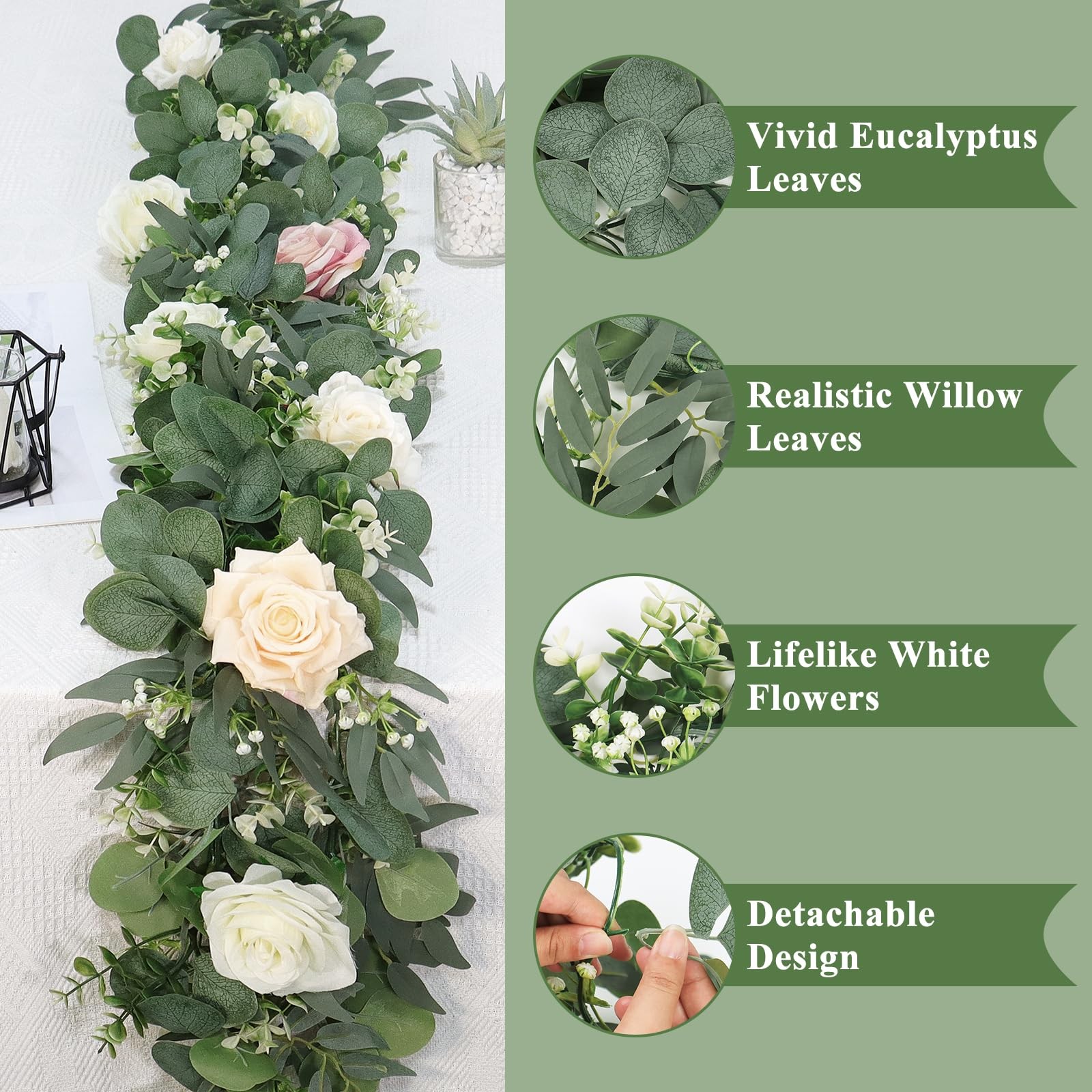 5.9FT Eucalyptus Garland Artificial Vines Fake Greenery Garland with Gypsophi…