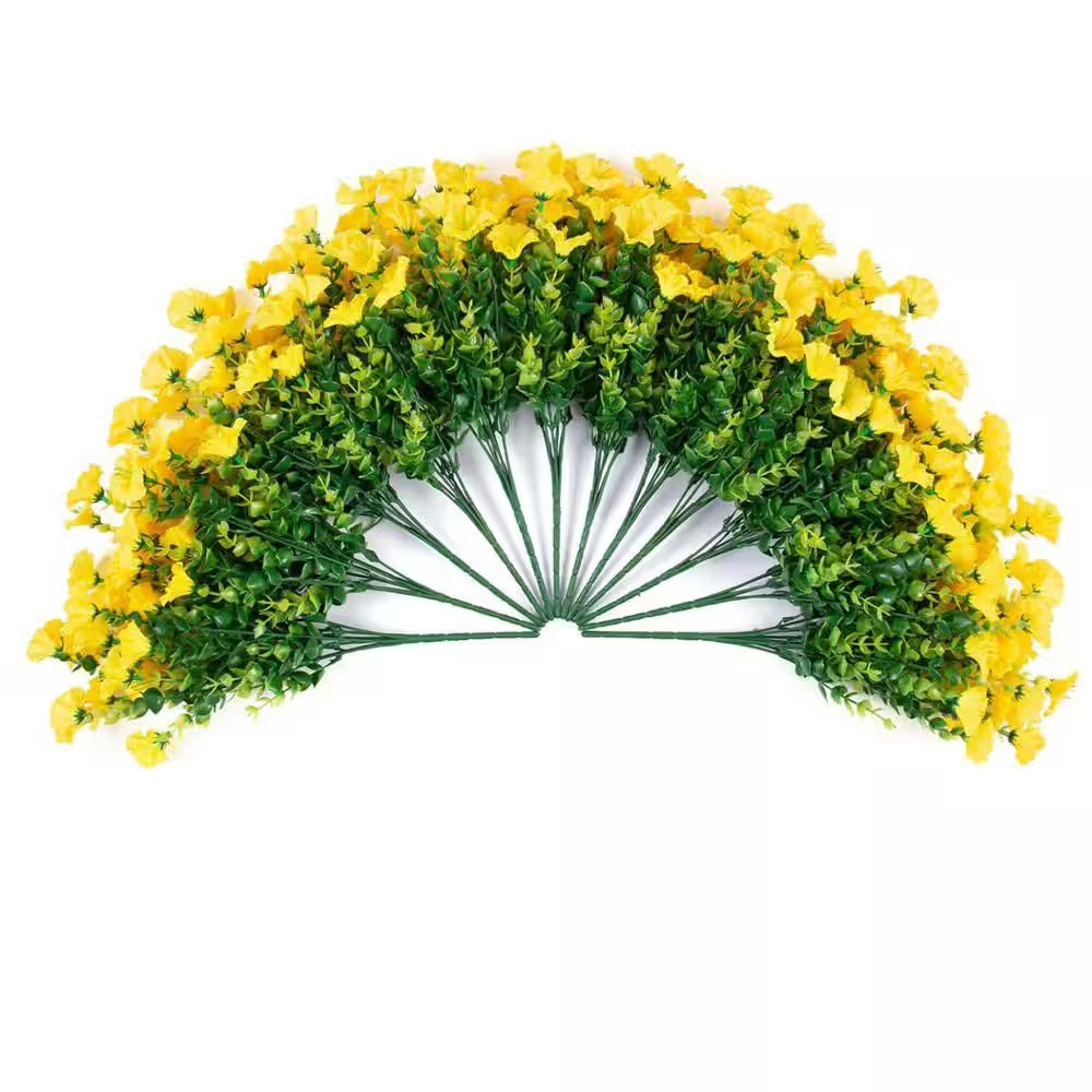12-Bundles Yellow Silk Morning Glory with Eucalyptus