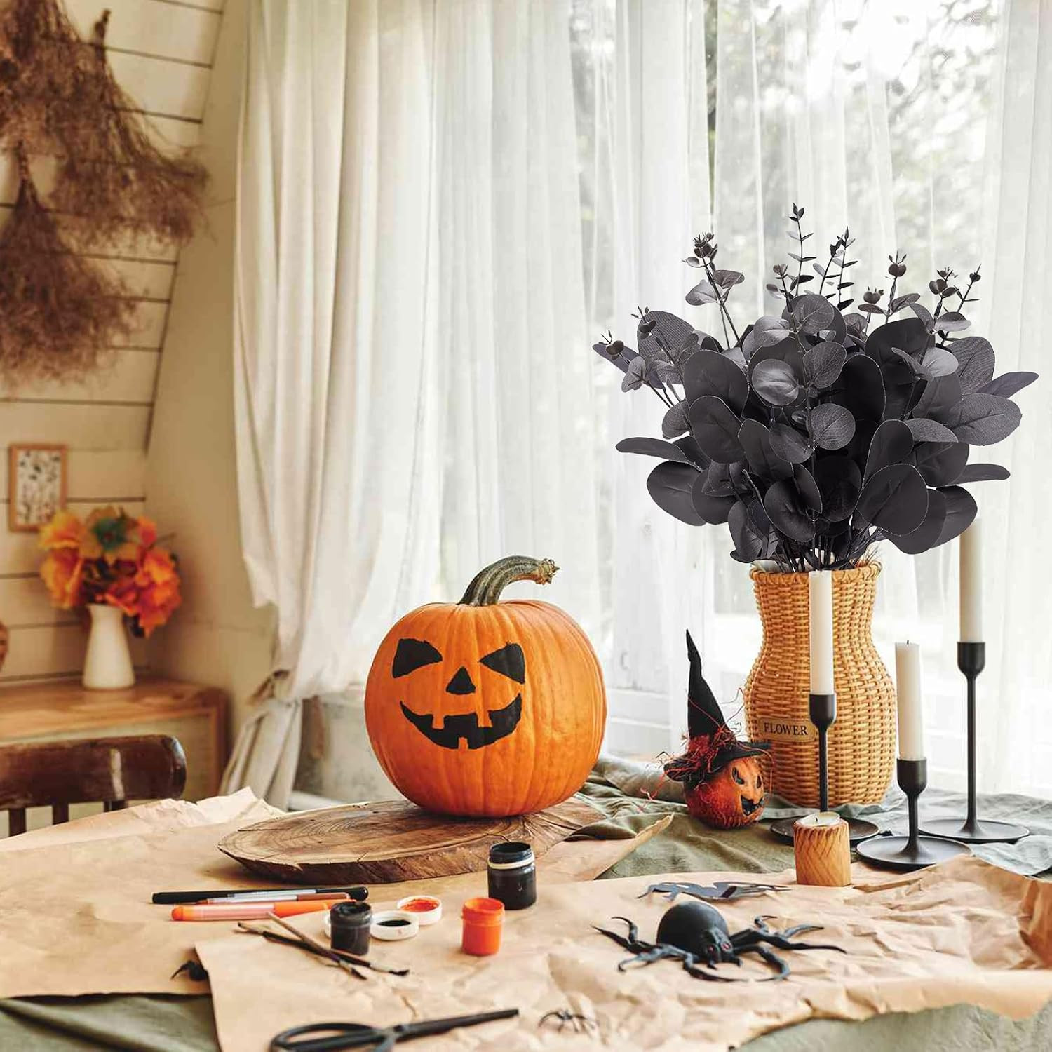 120 Pcs Mixed Faux Eucalyptus Stems for Halloween & Home Decor