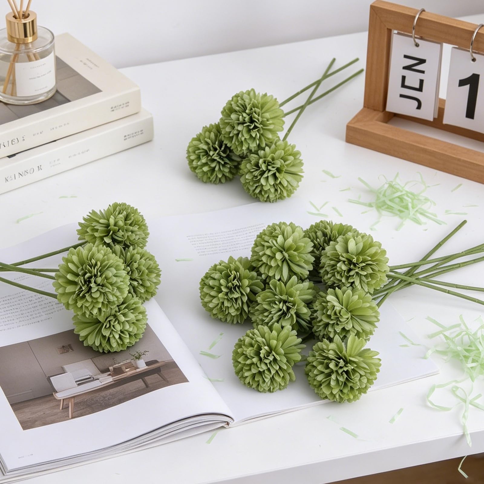 15 Pcs Artificial Chrysanthemums Flowers Green Flowers Silk Flowers Fake Mums…