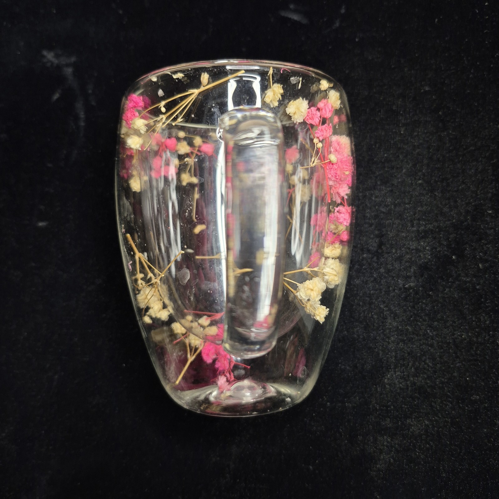 Dried Flower Glass Mug – Double Wall Clear Coffee Tea Cup – Botanical Floral