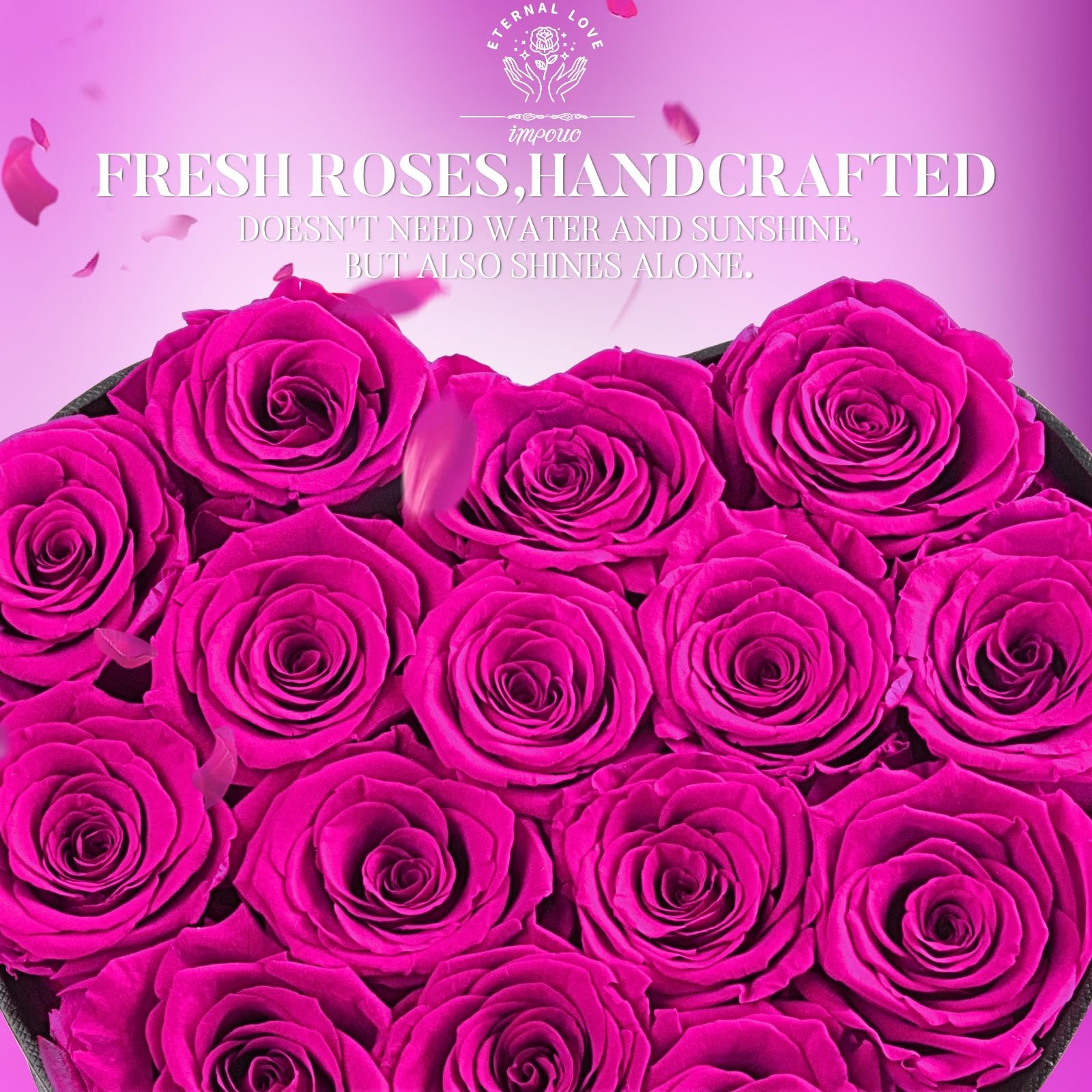 16 PCS Pink Preserved Roses Heart Shape Box Real Flowers Valentine Gift Decor