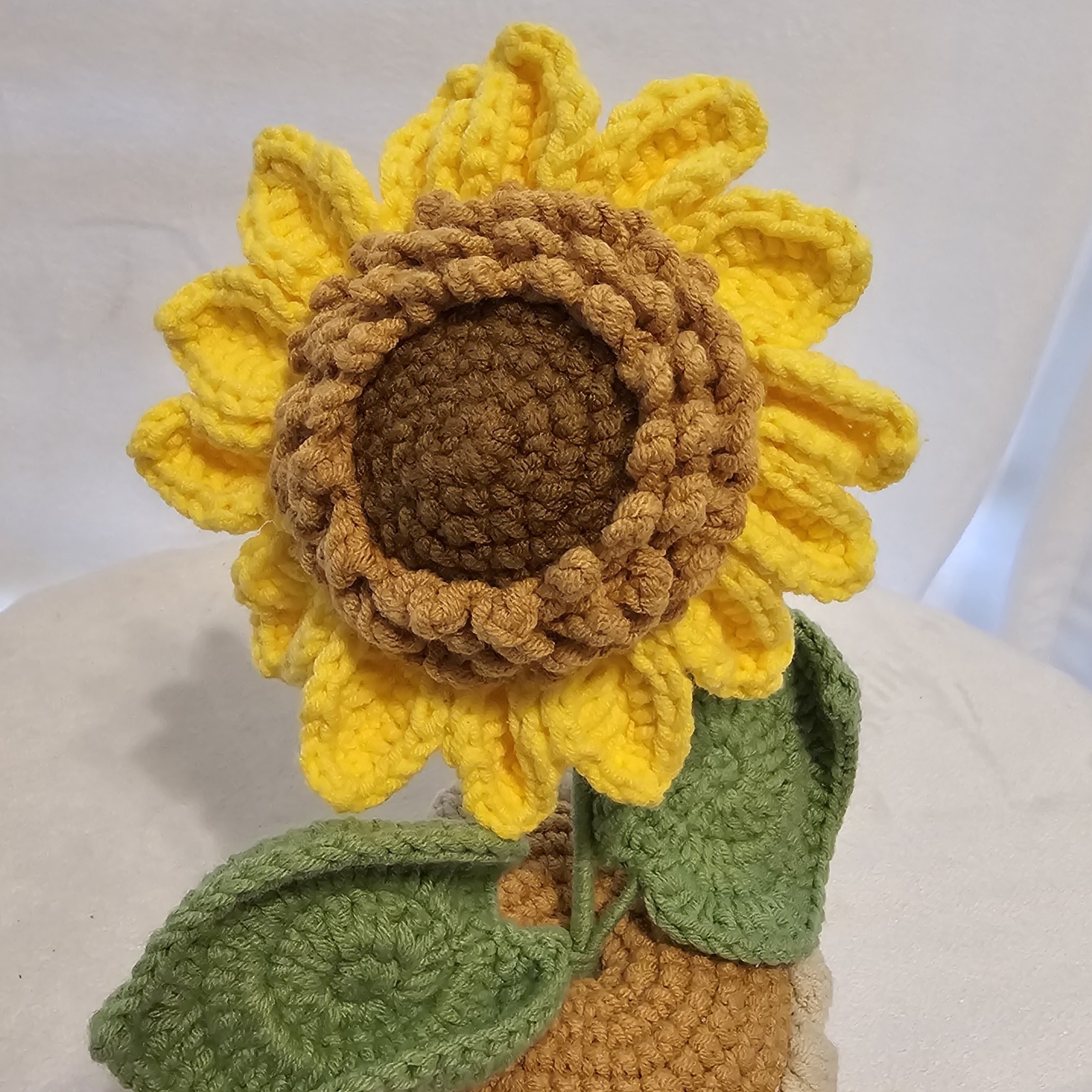 Crocheted Sunflower In Flower Pot Handmade 9x5x4 Inches