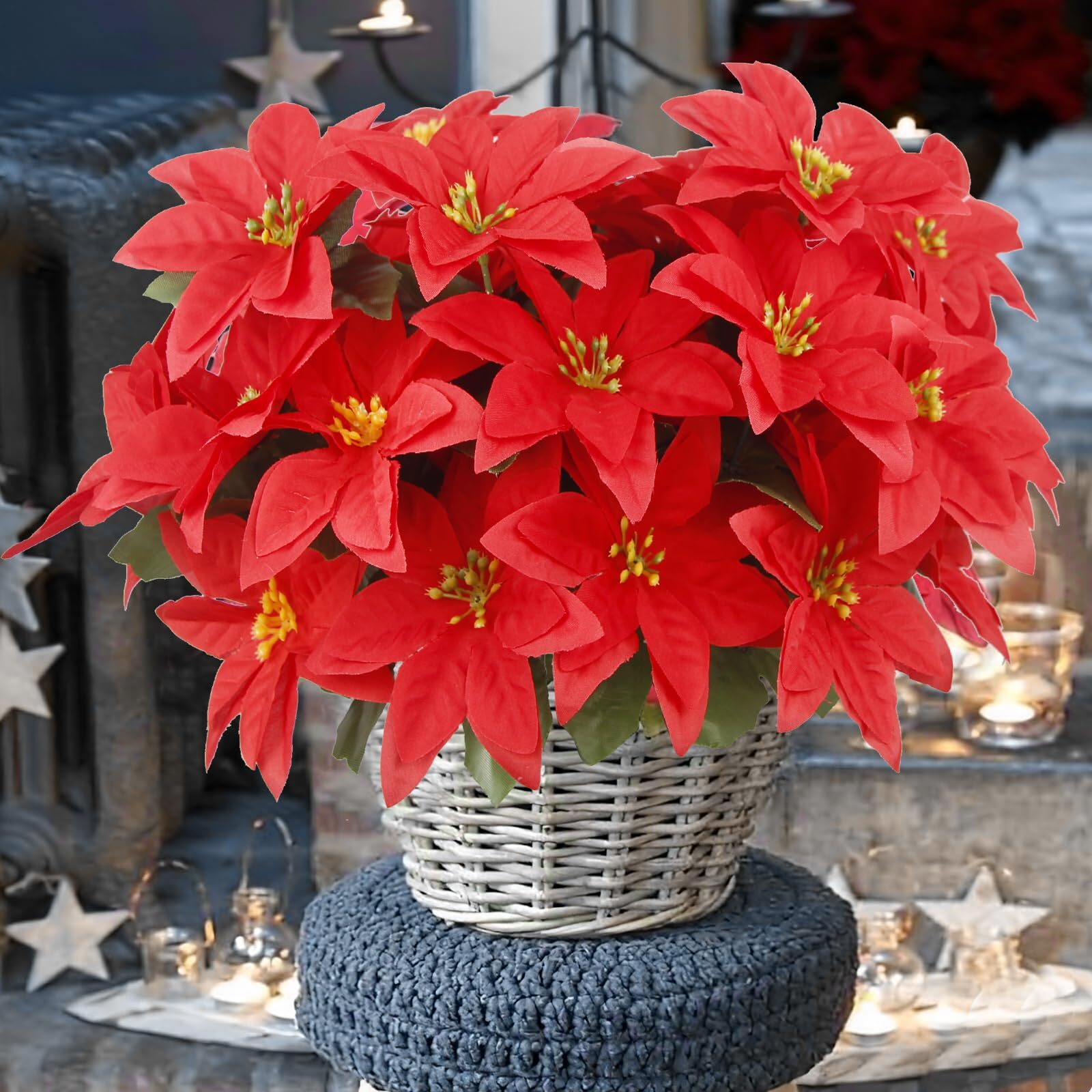 8 PCS CHRISTMAS FLOWERS POINSETTIA ARTIFICIAL CHRISTMAS FLOWERS 7 HEADS SILK POI