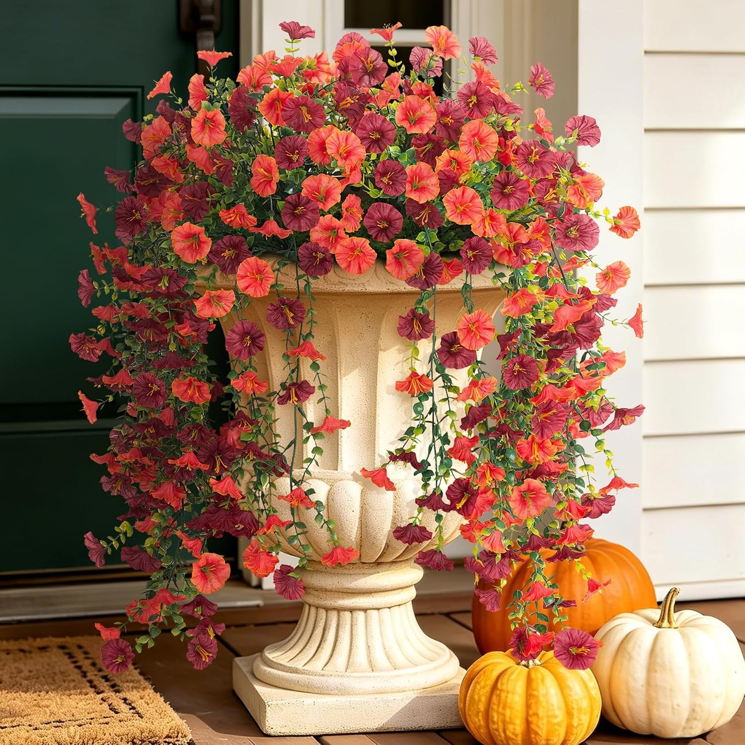 2 Bundles Artificial Hanging Morning Glory, UV Silk with Eucalyptus US