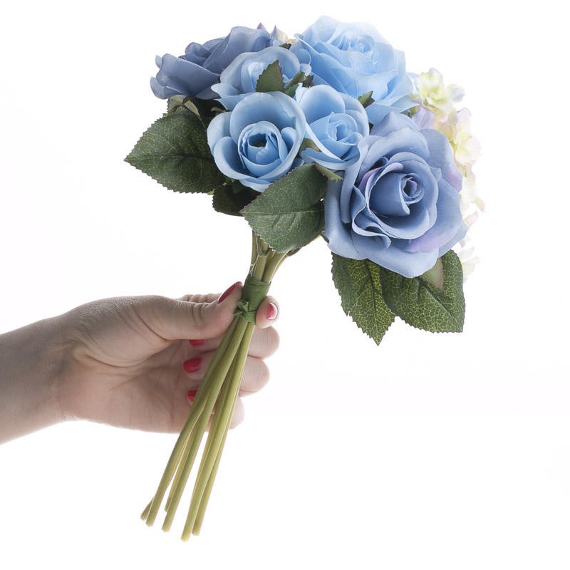 Lovely Artificial Blue Rose and Hydrangea Floral Bouquet