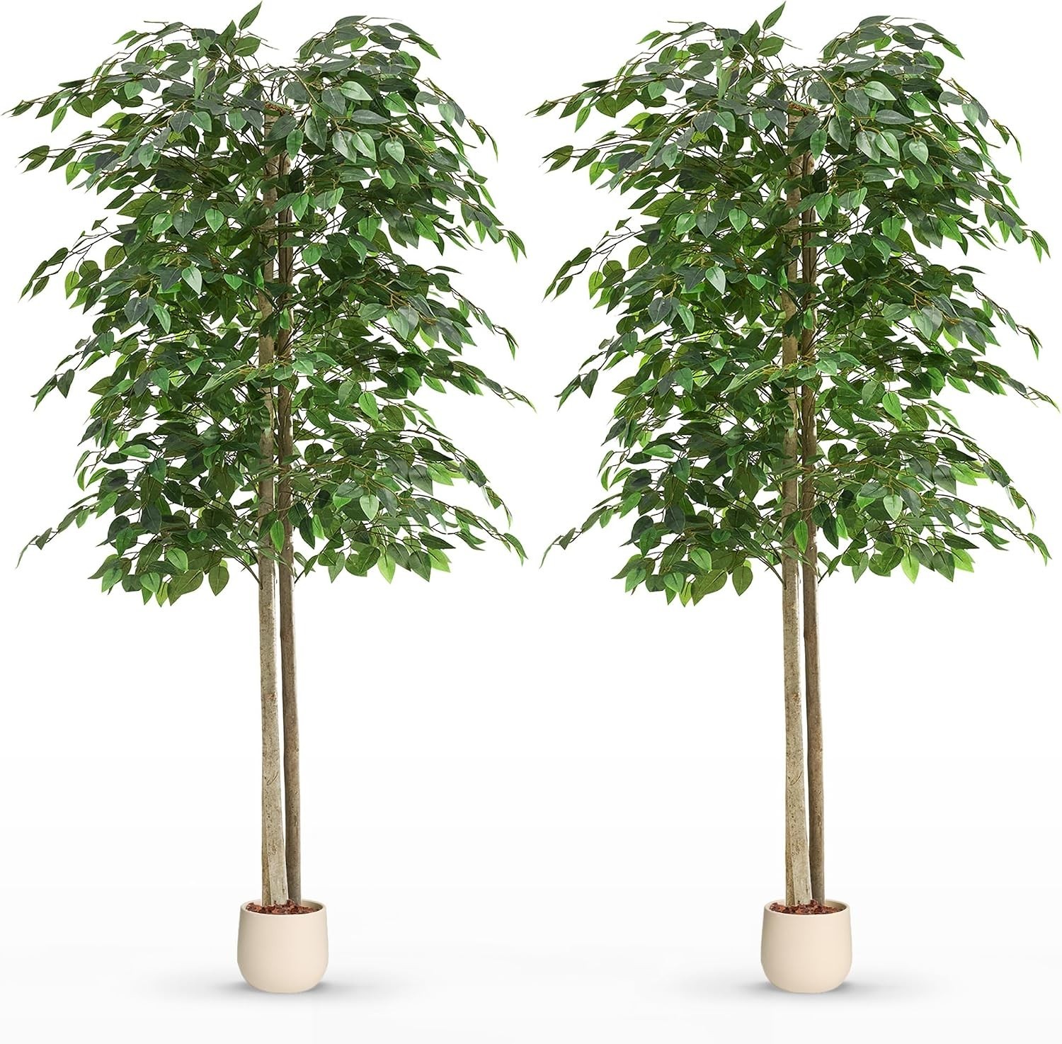 Tall Faux Ficus Plants 6ft Pre Potted with Wood Chips for Home and Office Decor