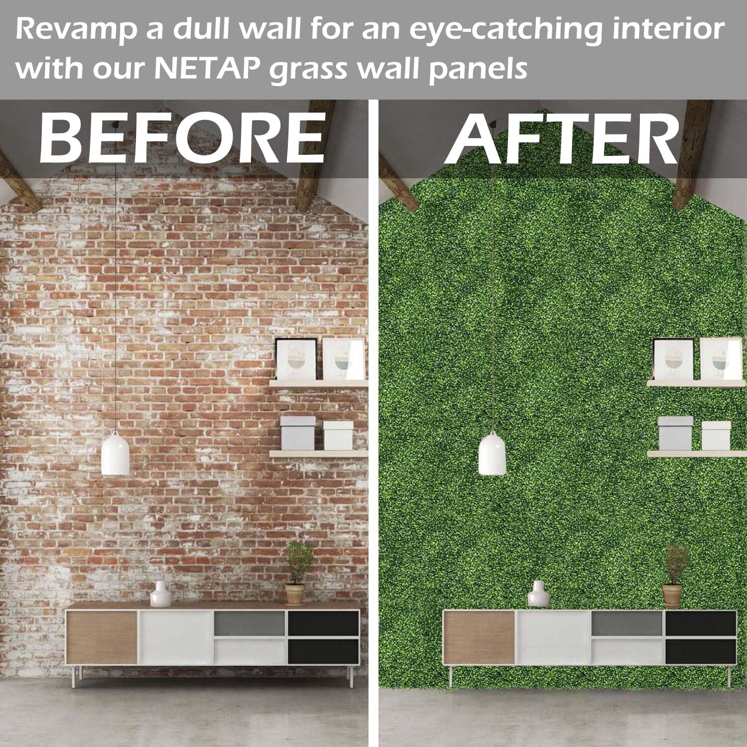 Grass Wall Panels, 10″X 10″(12Pcs) 4-Layer Artificial Boxwood Faux Green Wall fo