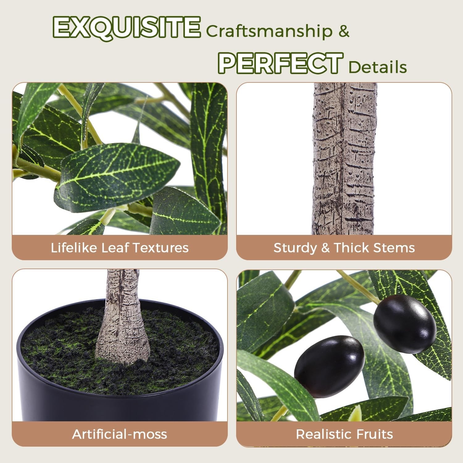 Olive Tree, 7FT Artificial Indoor Tall Faux Olive Trees w/Planter & Natural Wood
