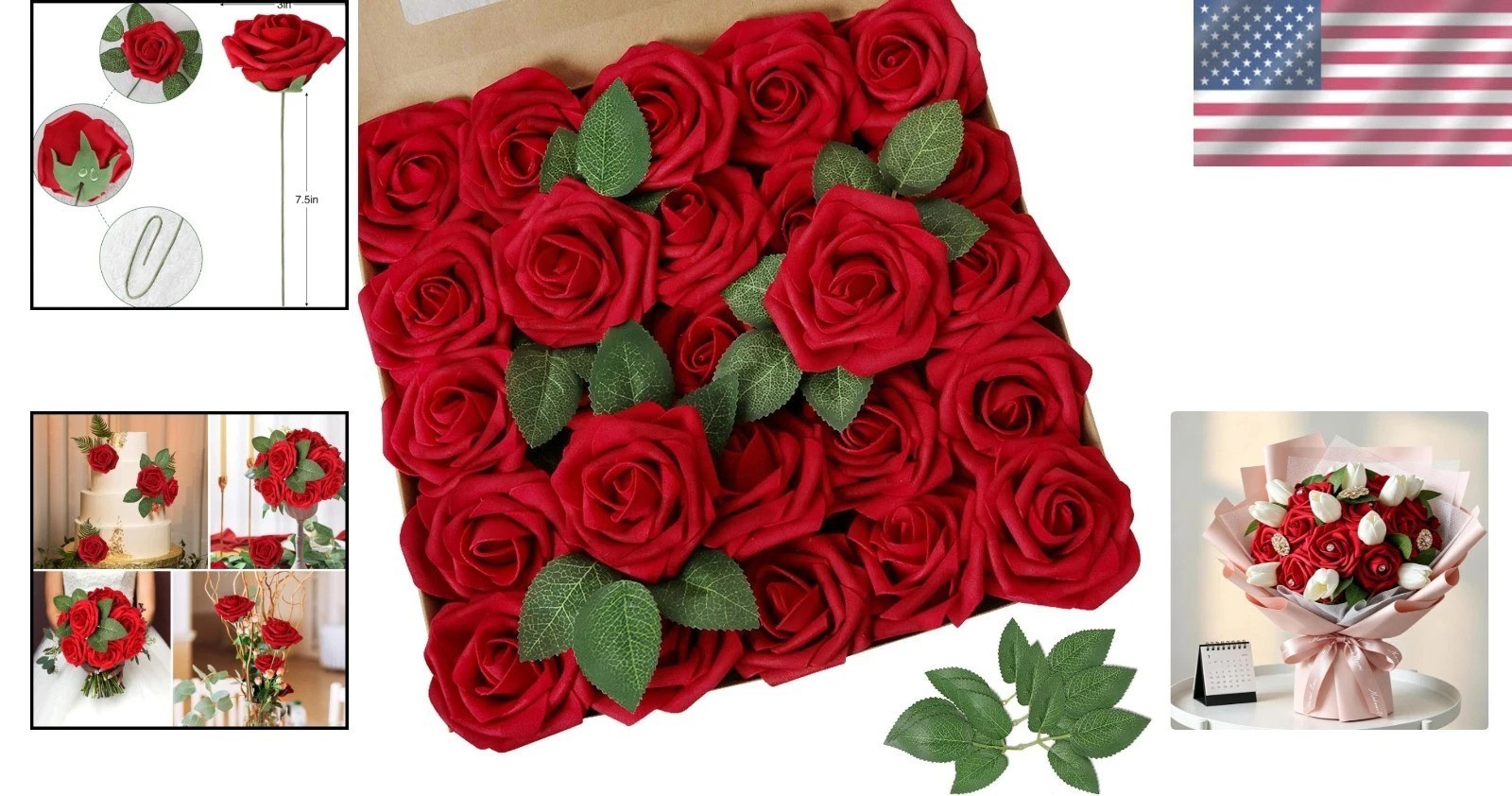 Dark Red Fake Roses 100pcs Real Looking PE Foam Flowers for Party Decor