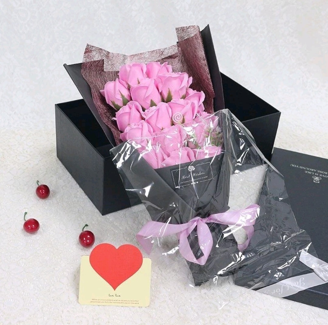 18 Pcs Eternal Baby Pink Rose Soap Flower Bouquet Valentine Girlfriend Wife Gift