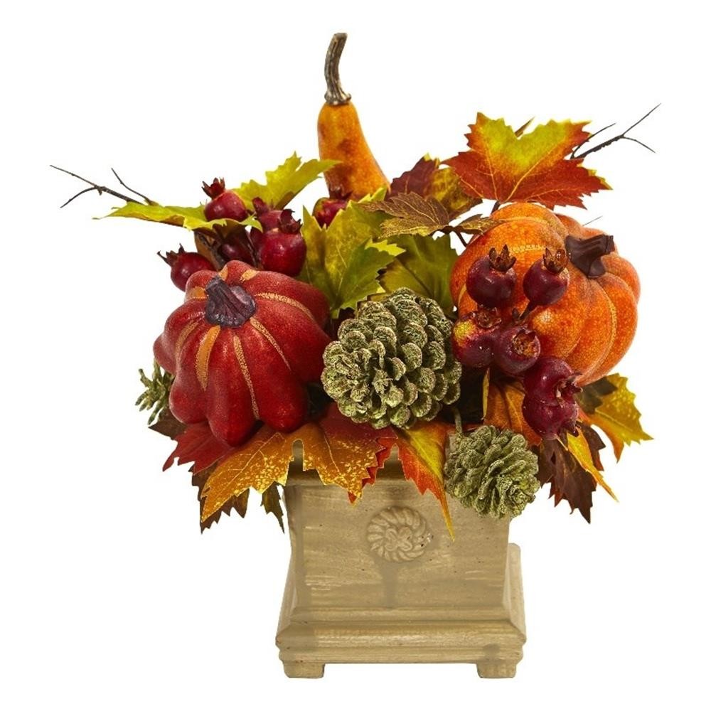 Nearly Natural Pumpkin Gourd Berry and Maple Leaf Artificial Arrangement