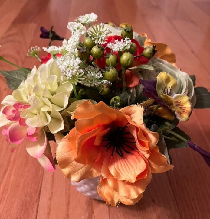 Artificial Floral in a ceramic planter, orange, yellow, green, new