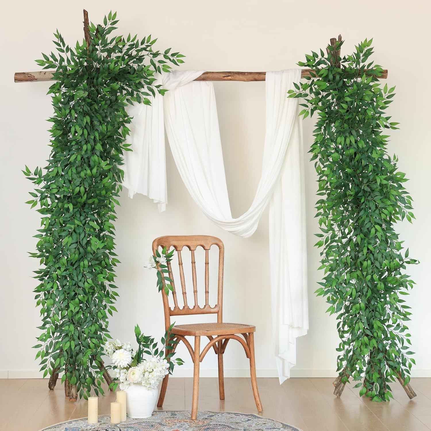 24Pcs Italian Ruscus Artificial Greenery Stems Silk Green Leaves 20In Fake Spray