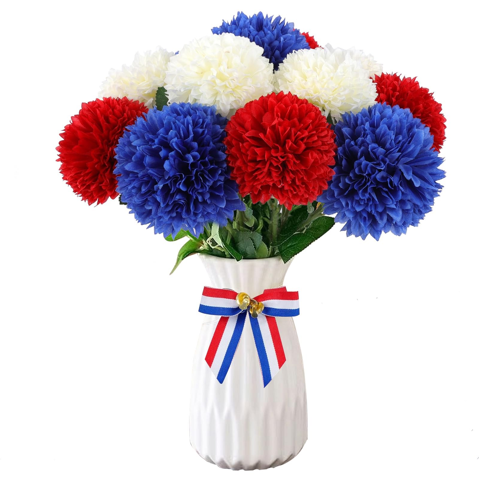 12 Pcs Artificial Chrysanthemums Flowers Patriotic Flower, 4th of July Fake M…