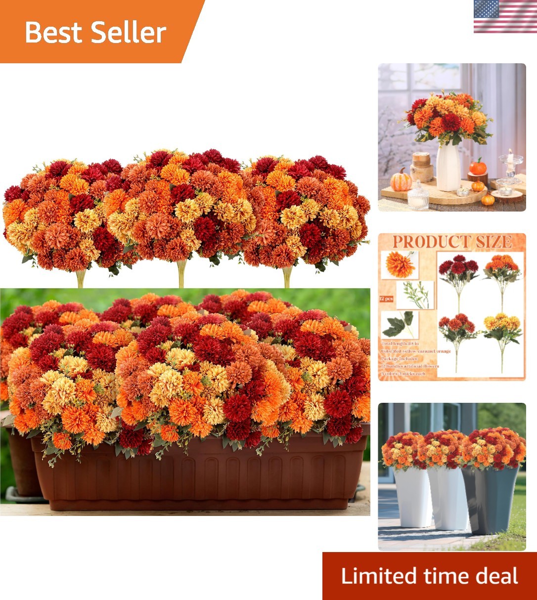 12 Pcs Vibrant Fall Artificial Chrysanthemums – Perfect for Elegant Home Decor