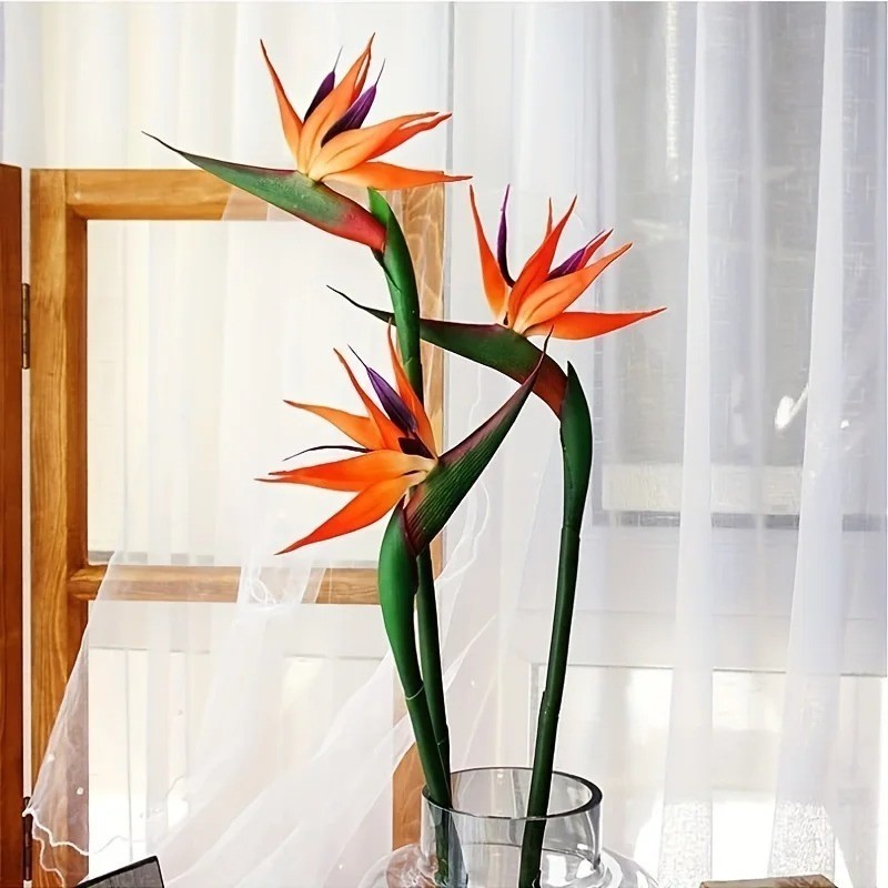 3pcs Artificial Bird Of Paradise Flowers Rubber Strelitzia 24.5” Long Stem Flow