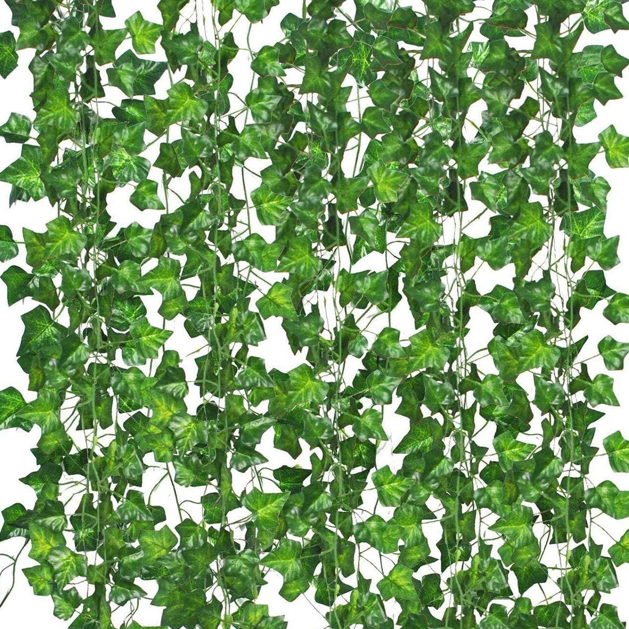 12 Pack Fake Vines Room Decor Artificial Ivy Garland W/ Clip Green Flowers
