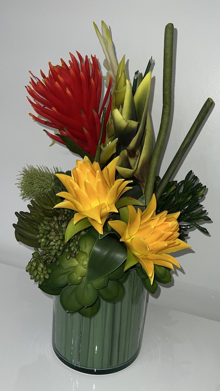 (20)Tropical Mix Artificial Flower Arrangement In Vase With Beautiful Colors