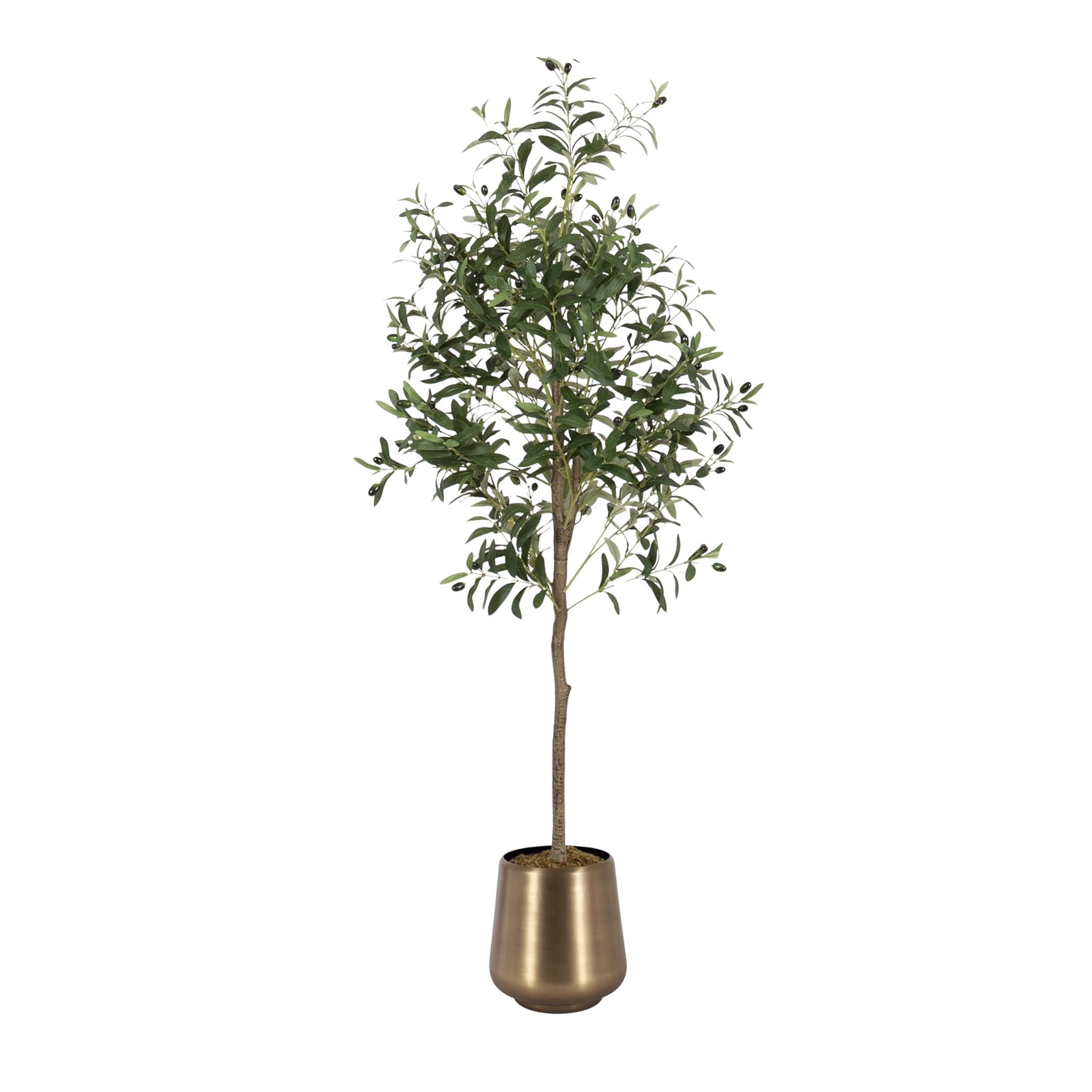 Oliveira Faux Olive Tree with Portell Metal Planter Pot, 5 FT, Antique Brass,…