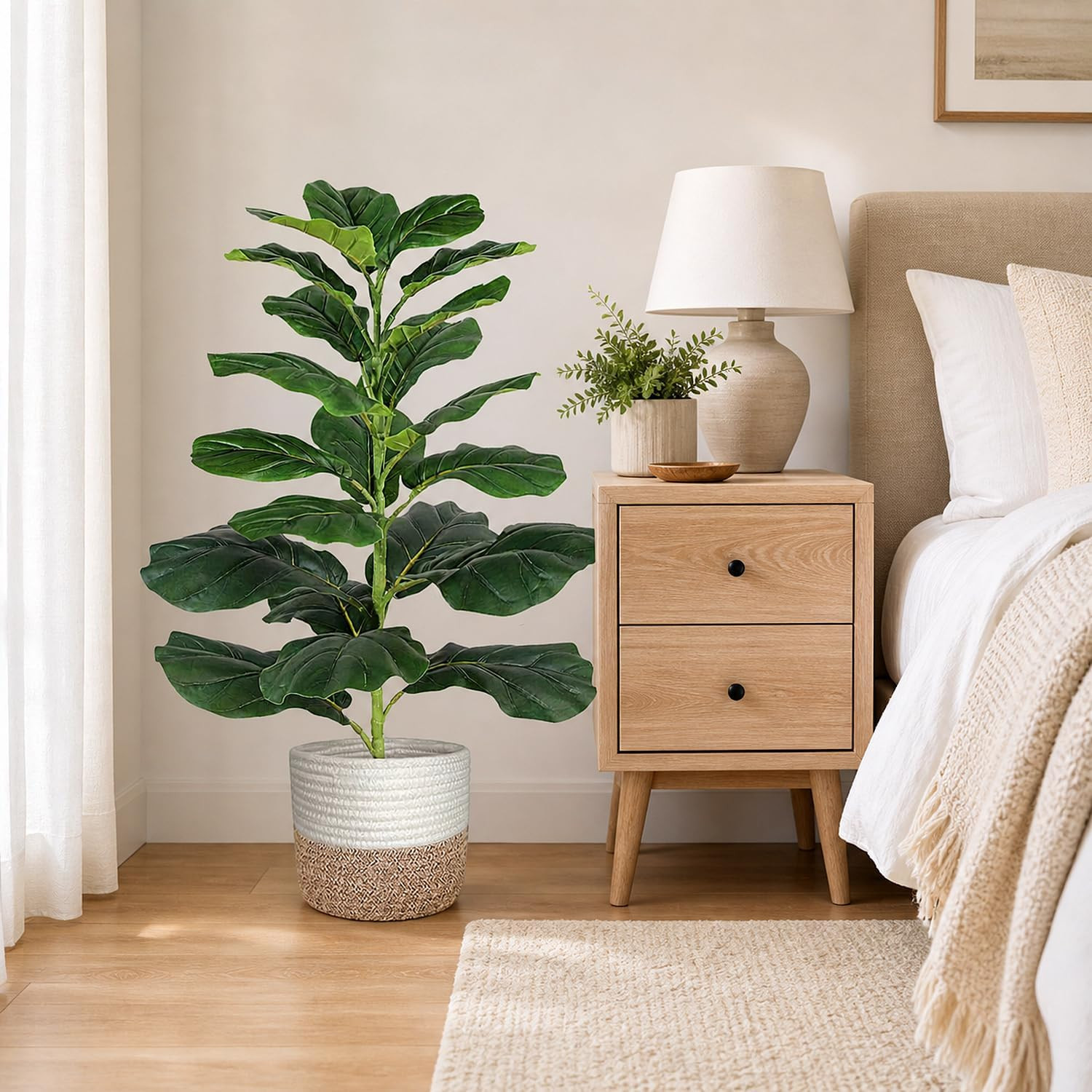 30″ Artificial Fiddle Leaf Fig Tree, Realistic Fake Plants Faux Trees Indoor wit