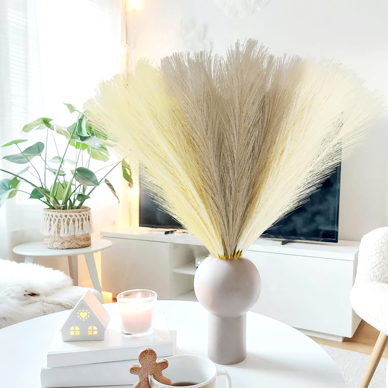 30pcs Faux Pampas Grass, 21.6in Fluffy Artificial Colored Pompas Grass Short …