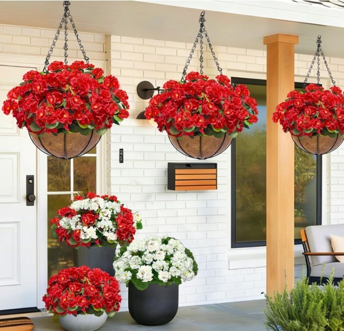 Artificial Geraniums Flowers for Outdoors Mother’S Day Decor, 4 Bundles Fake Flo