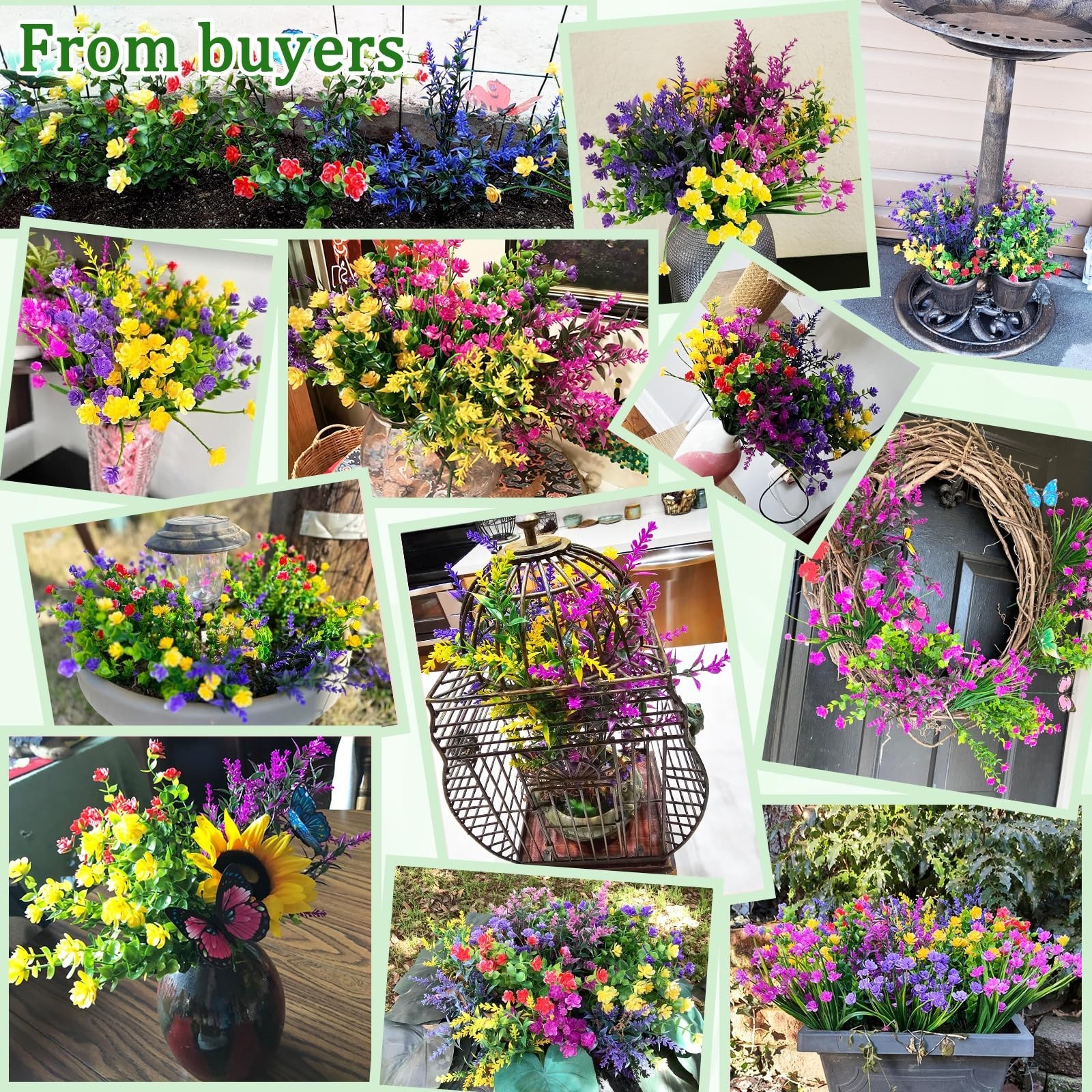 UV Resistant Artificial Flowers – 9 Bundles Realistic Outdoor Plants for Garden