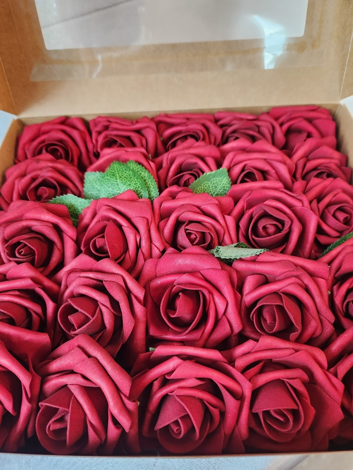 50pcs Artificial Flowers Foam Roses with Stems and 6 leaf pieces NEW