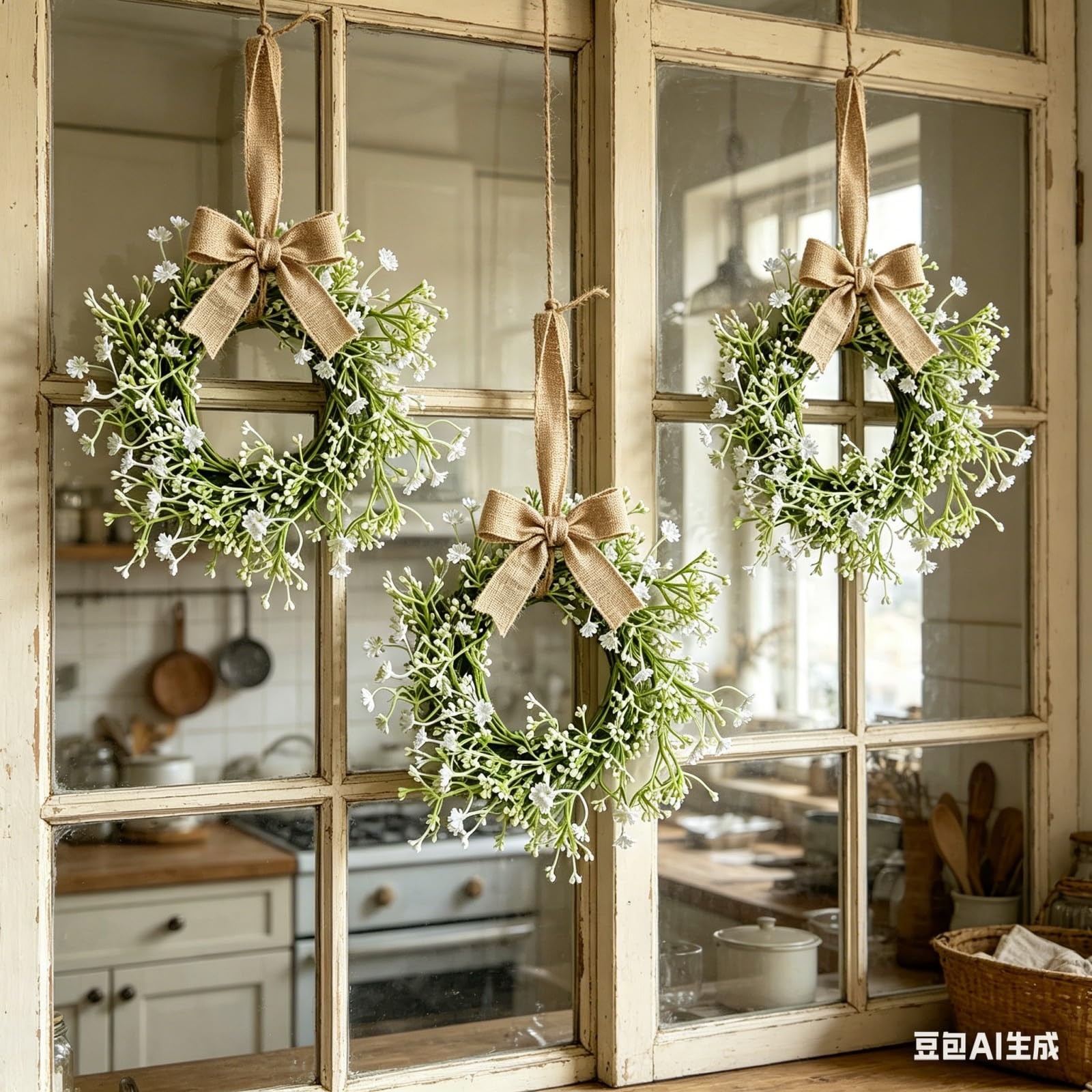 4 Pcs Mini Baby Breath Hanging Wreaths Gypsophila Candle Rings Pillar Holder …