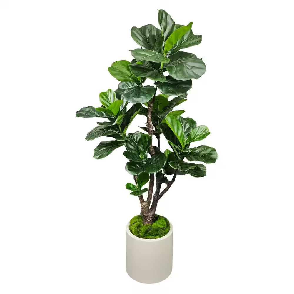 4.5 Ft. Artificial Fiddle Leaf Fig Tree in White Decor Pot, Faux Green Plant Ind