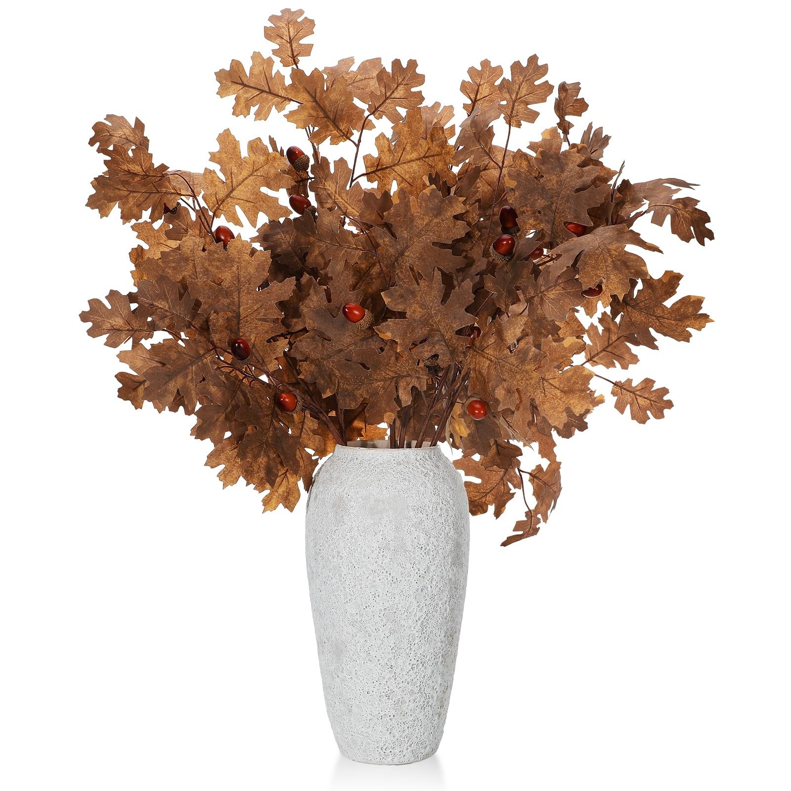 6 Pcs 32 Inch Autumn Thanksgiving Artificial Oak Branch Faux Oak Leave Fall B…