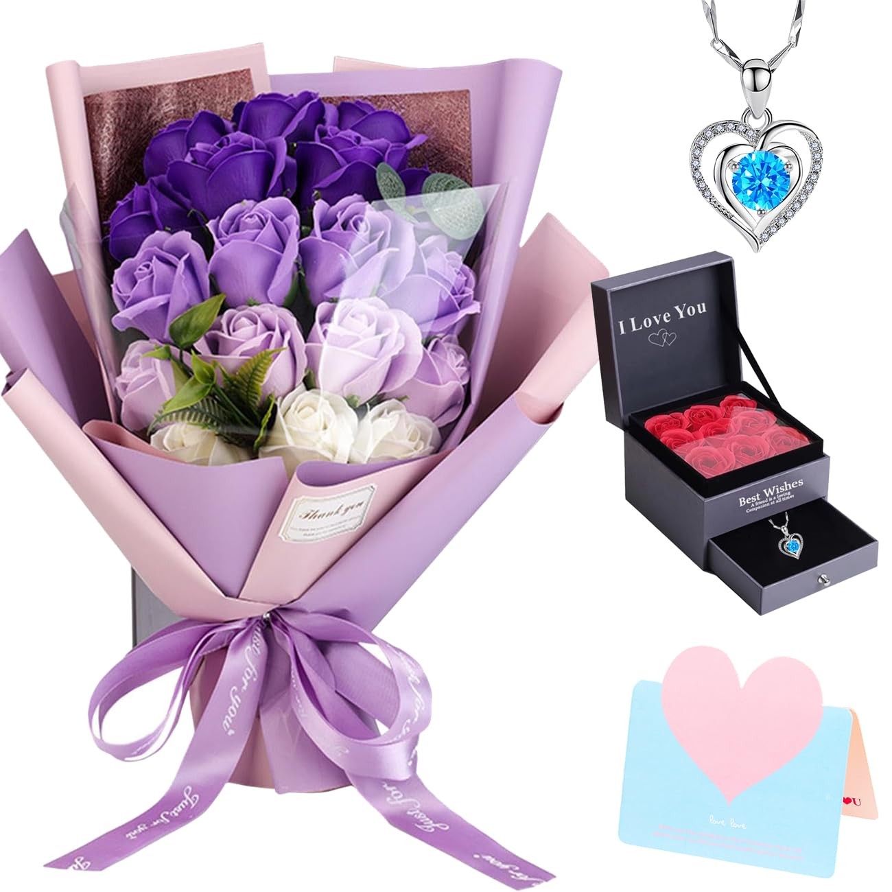 Roses Bouquet Artificial Flower – Preserved Red Rose Flowers with Love Neckla…