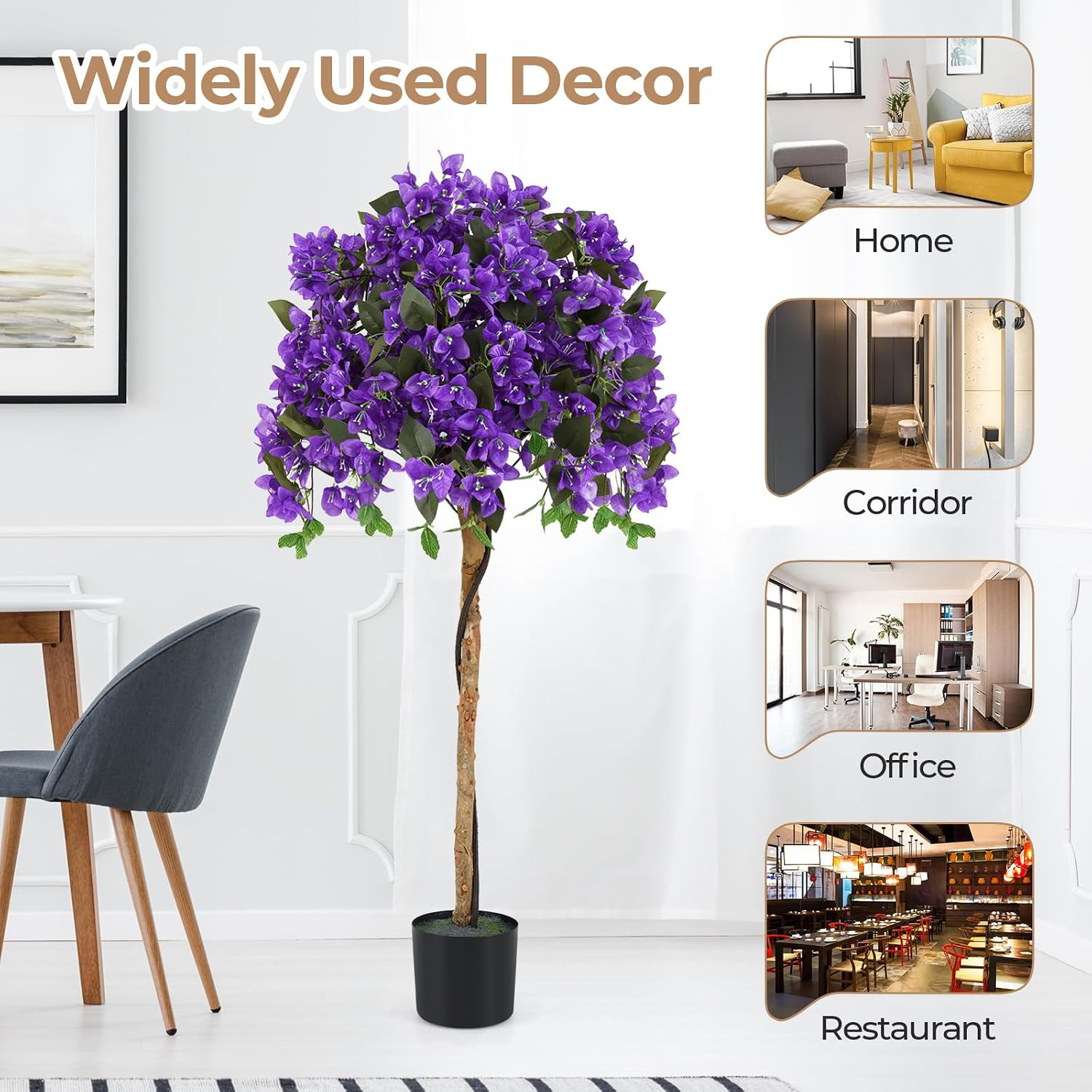 53″ Artificial Bougainvillea Tree, Faux Silk Flower Plant in Pot with 576 Flower