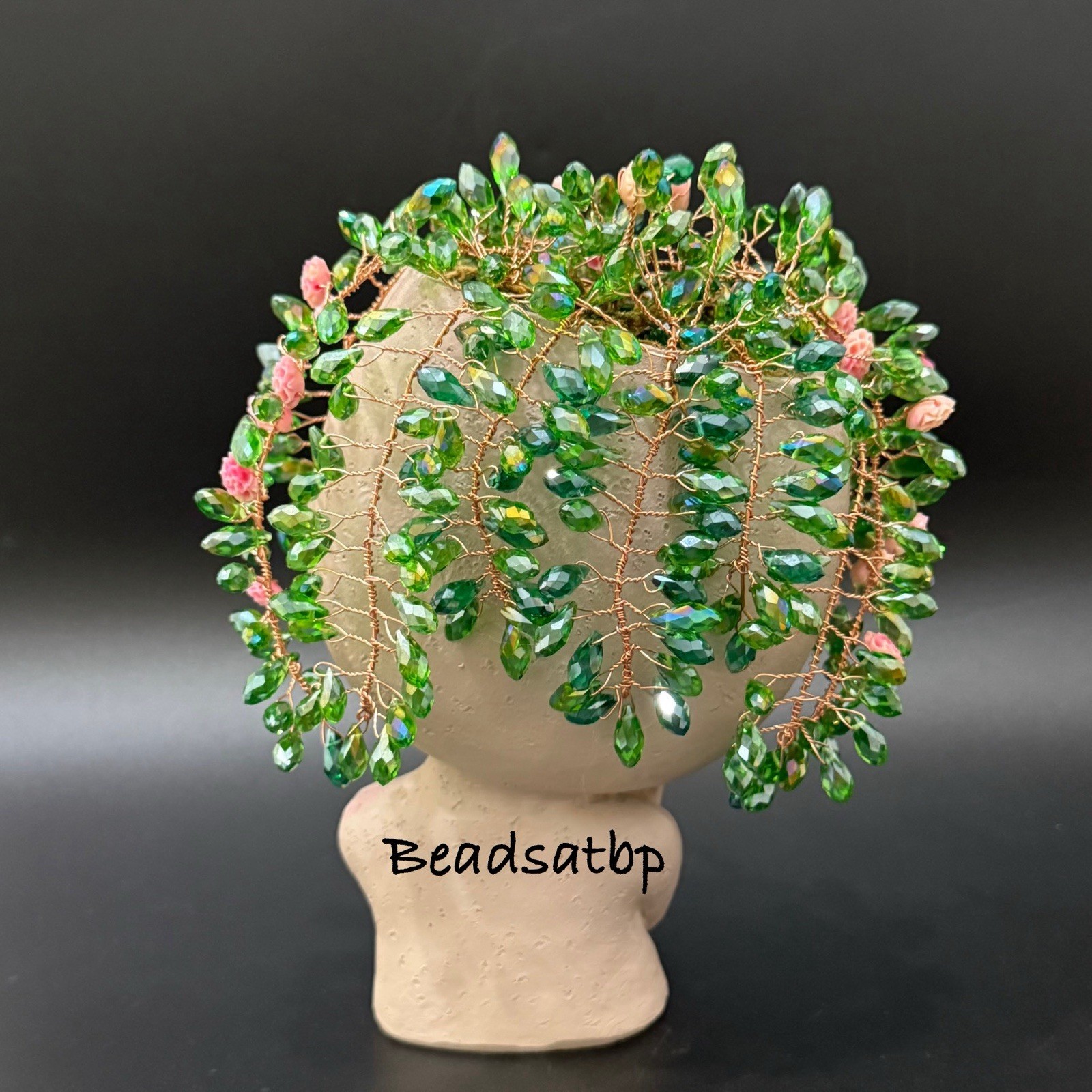 Handmade Beaded Forever Plant Crystal Teardrop Beads Cute 7” Resin Girl Planter