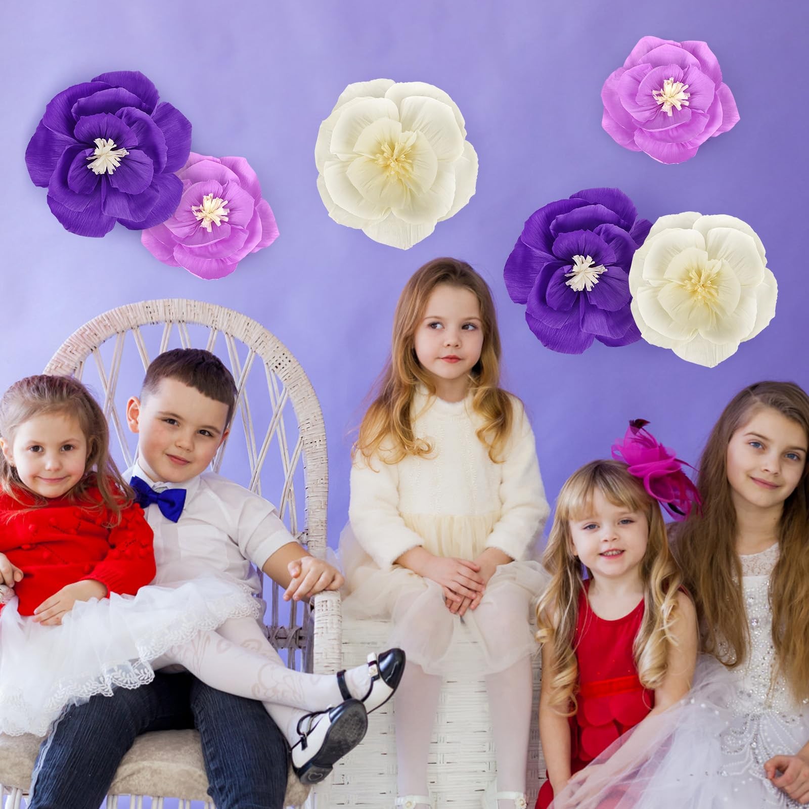 6 Pcs Purple Paper Flowers Decorations for Wall Artificial 3D Florals Wall Ba…