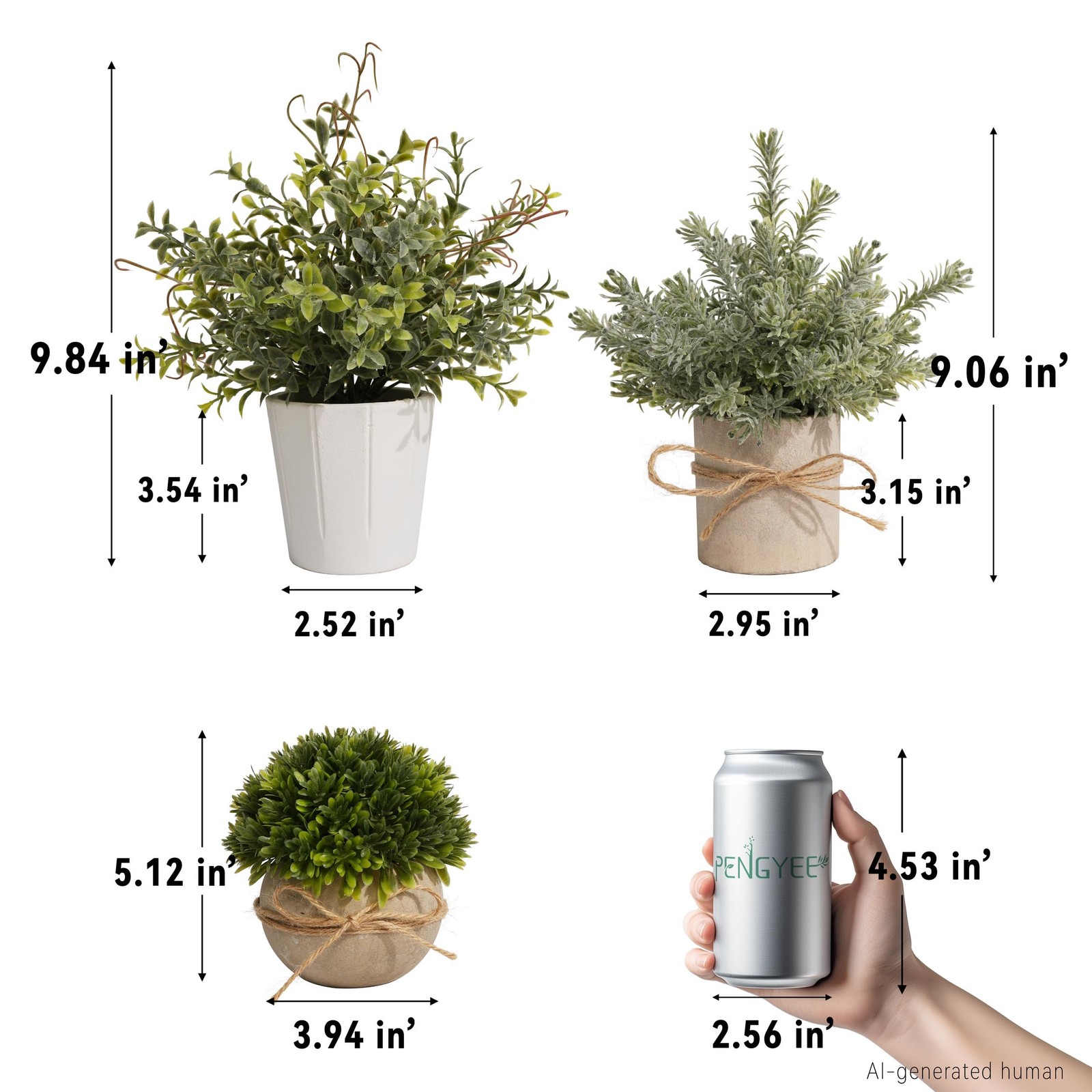 4 Pack Small Fake Plants in White Pulp Pot for Home Decor