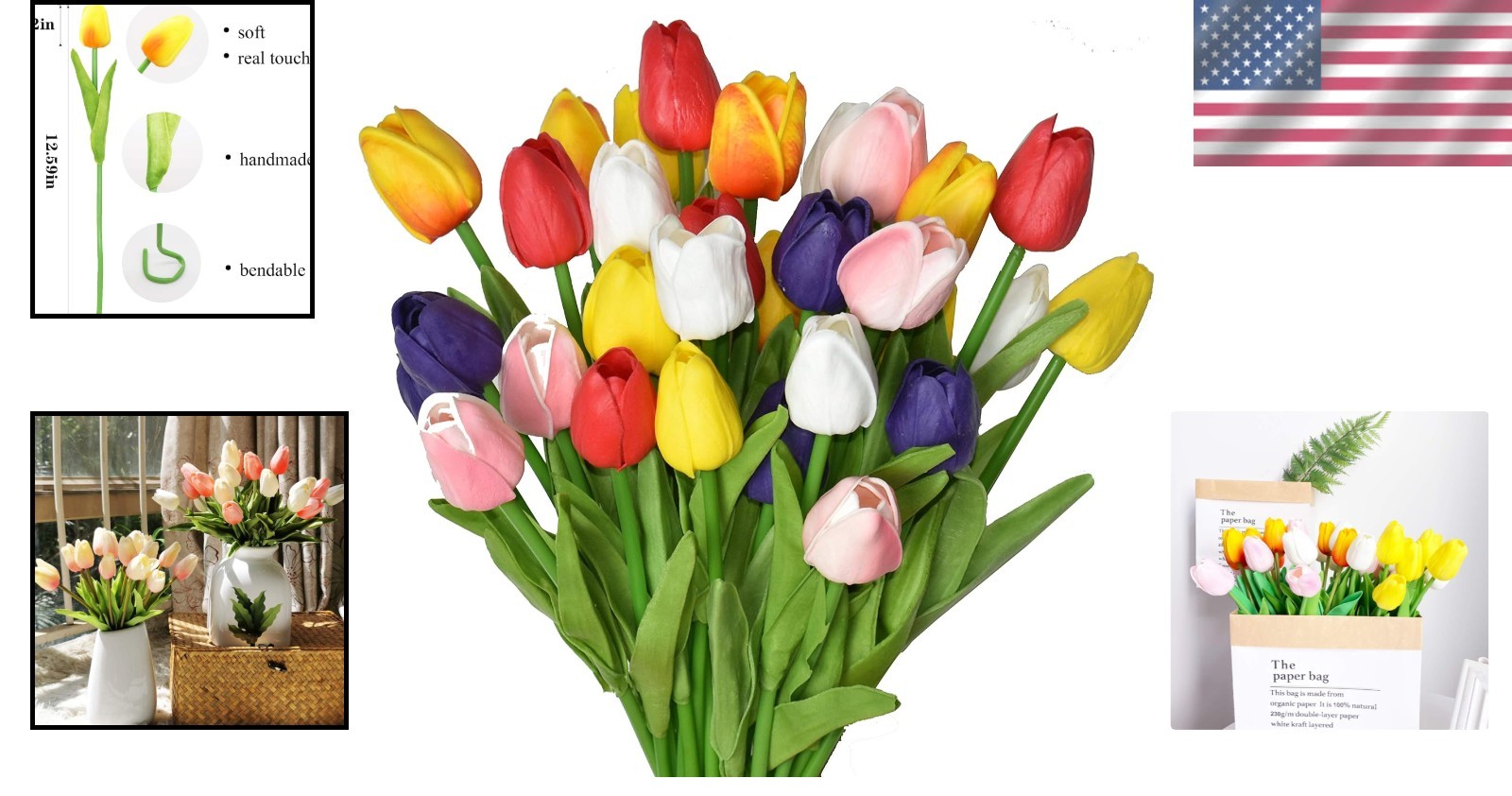 Vivid 24-Pc Faux Tulip Set – Washable, Waterproof Floral Decor for Home & Office