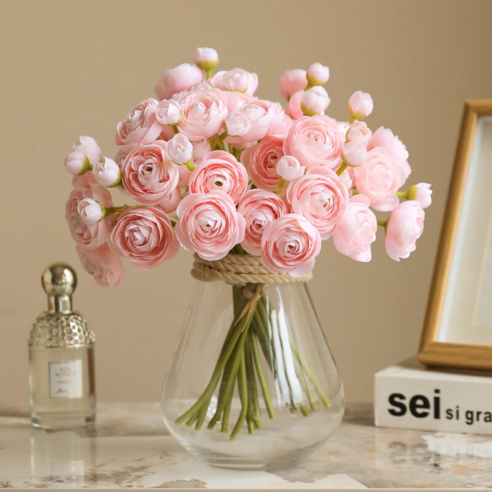 18 PCS Pink Blush Silk Mini Ranunculus Artificial Wedding Filler Flowers Decor