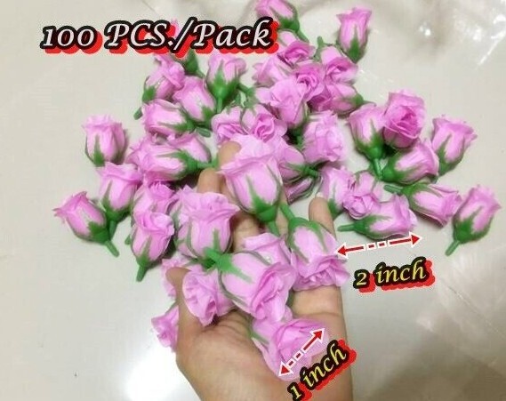 100pcs Rose Head fabric Plastic Artificial Craft Supplies Home Decor Size 1×2″