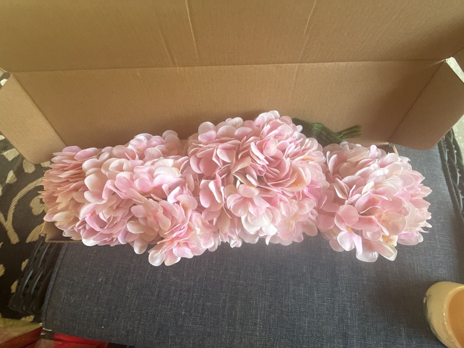 Artificial Light Pink Silk Hydrangea Flower Stems Set