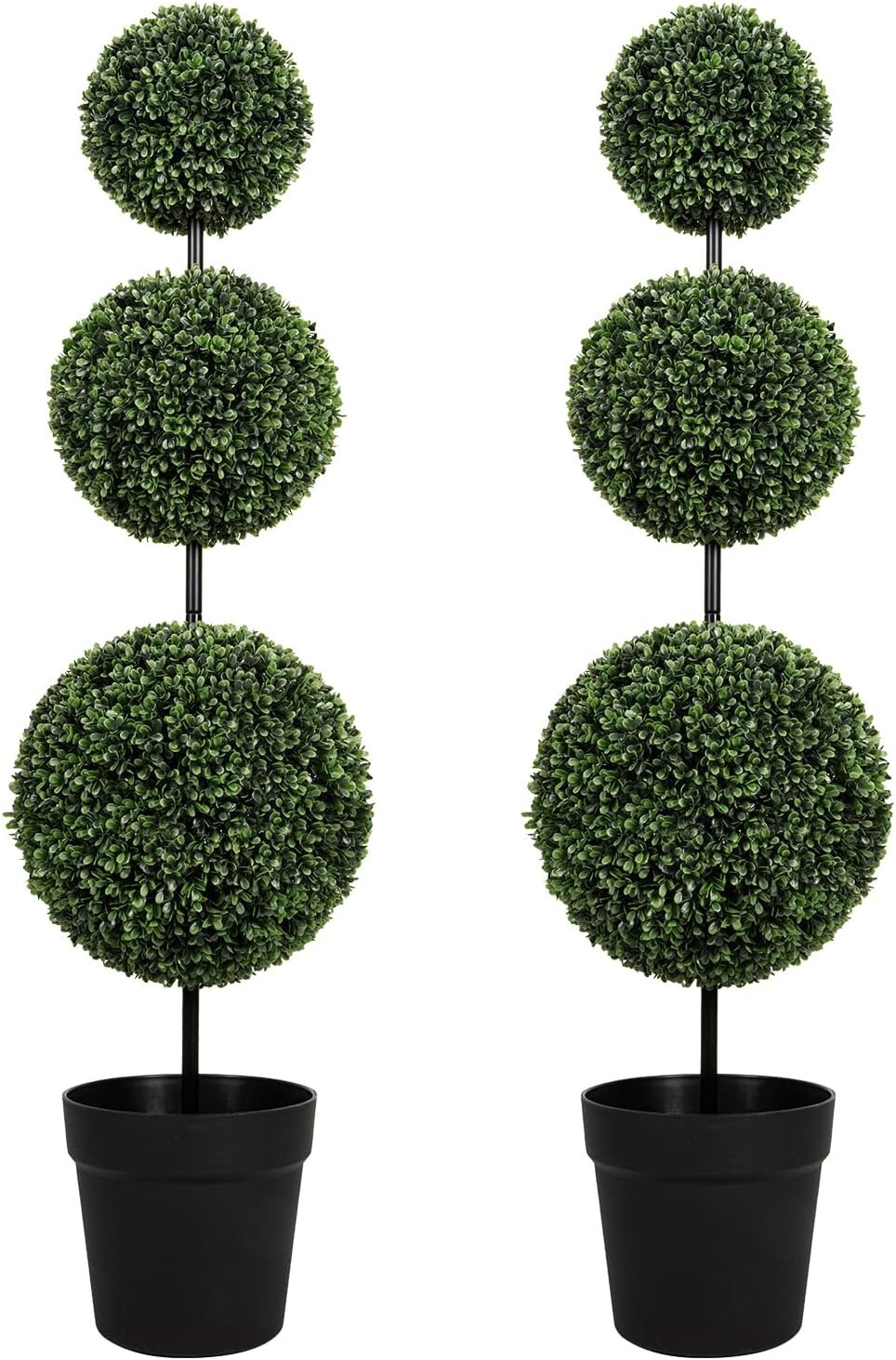 4FT UV-Resistant Artificial Triple Ball Boxwood Topiary Set of 2 All-Weather