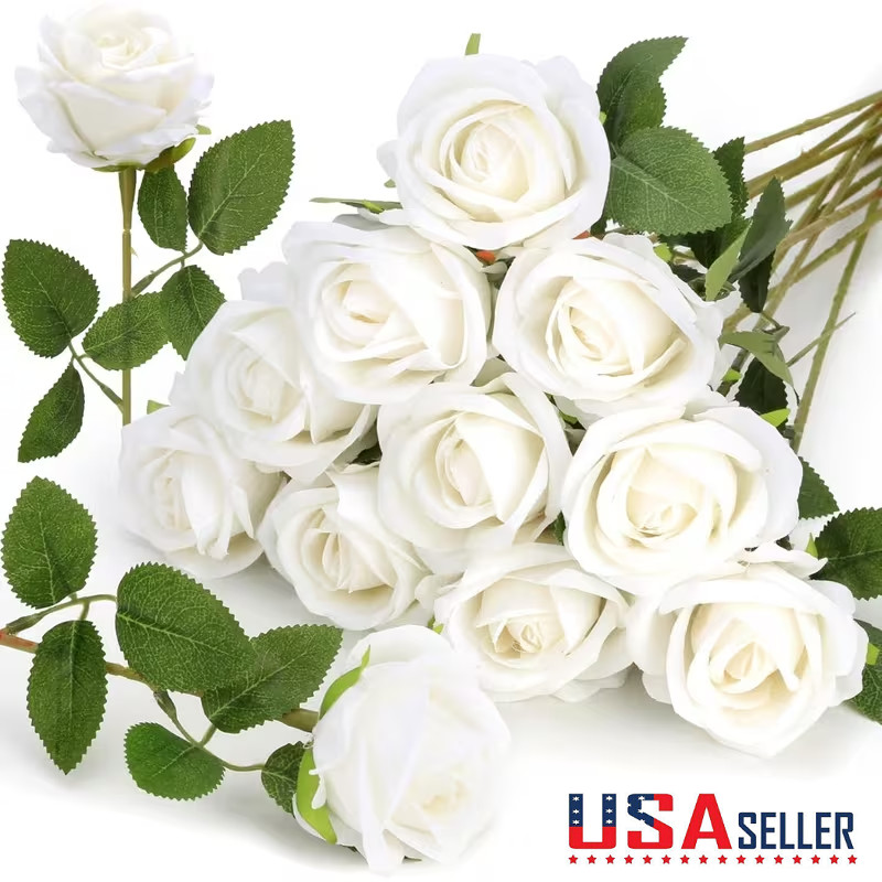 20Pcs Artificial Flowers Fake Flowers Roses Stem for DIY Wedding Bouquets Party