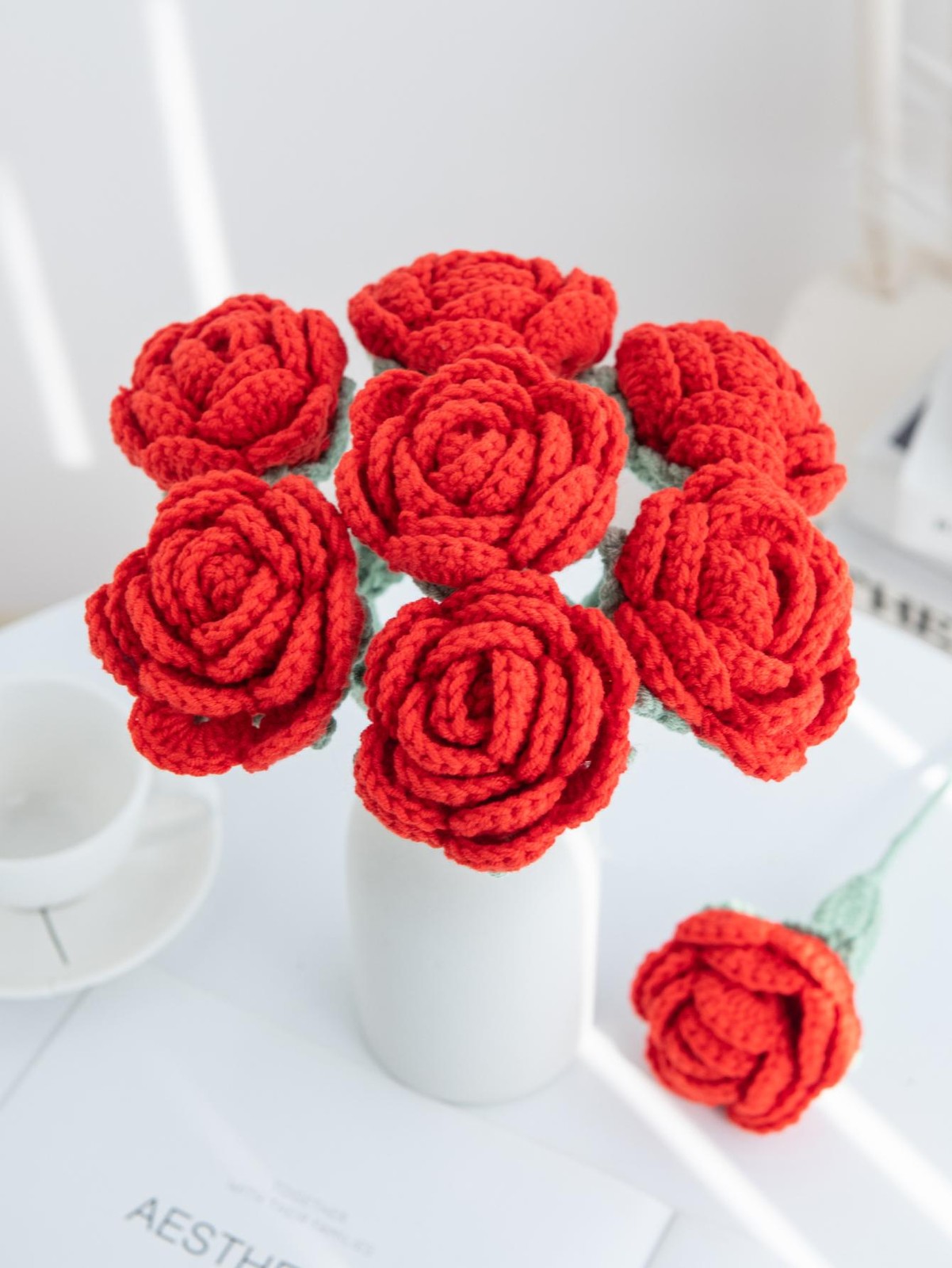 1/5pcs Artificial Handmade Crochet Rose Finish Product Outdoor Garden Arch Weddi