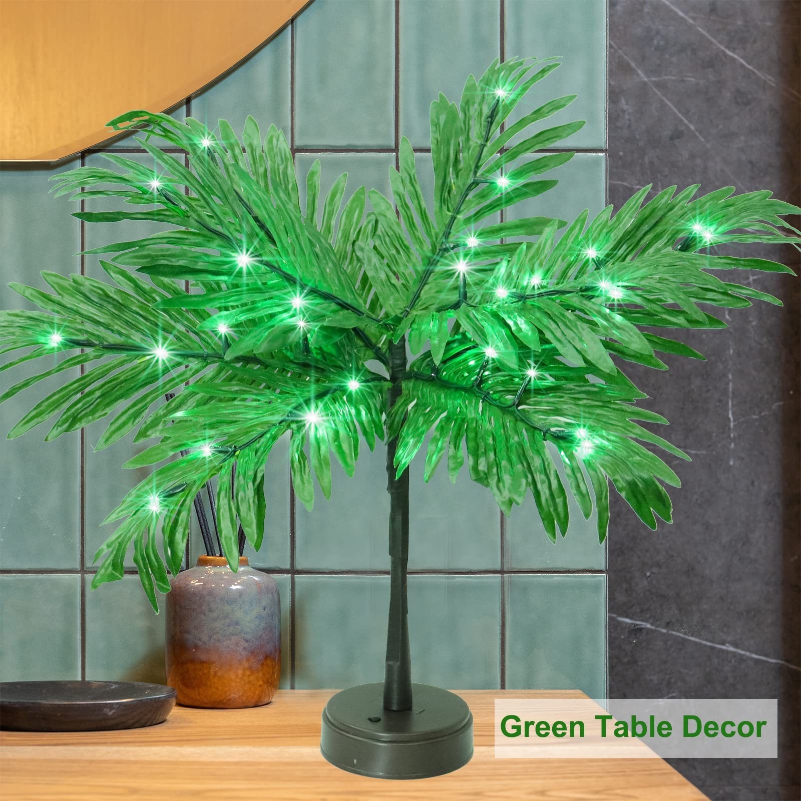 Lighted Palm Tree Table Decor 23″ – Tropical Luau Party Centerpiece, Summer Tiki