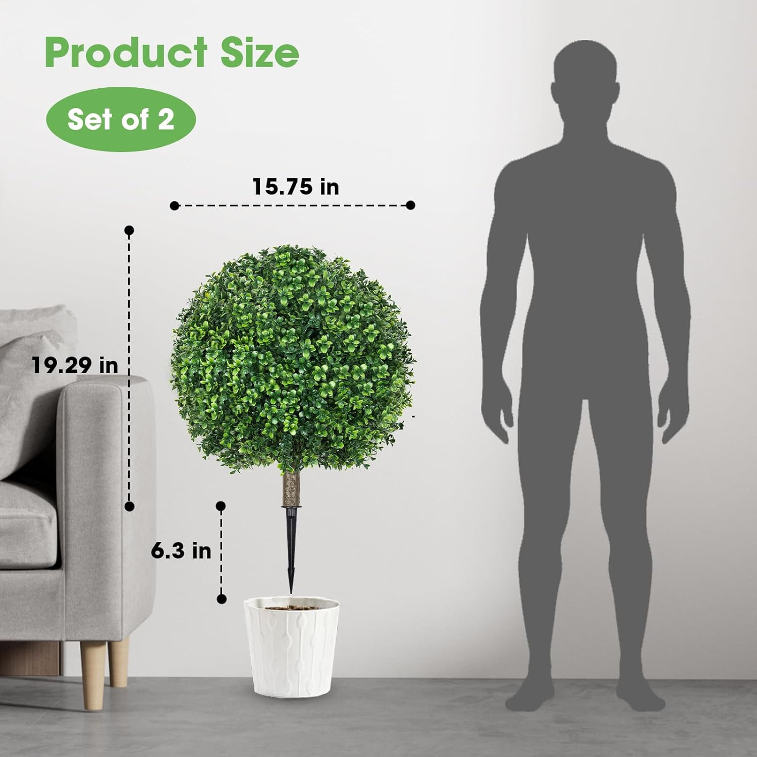 25.6″ UV Resistant Artificial Boxwood Topiary Ball Trees – 2 Pack