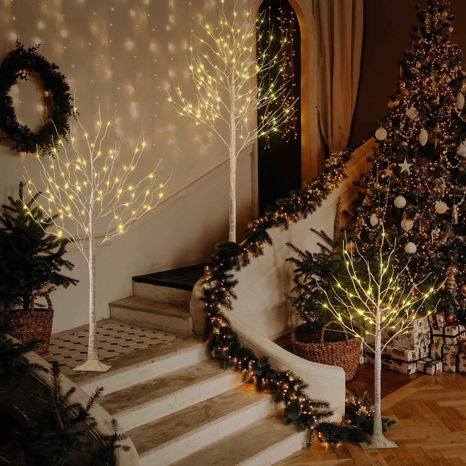 LED Birch Tree Light Set – 4ft, 6ft, 8ft Trees with Warm White Lights – Indoor O