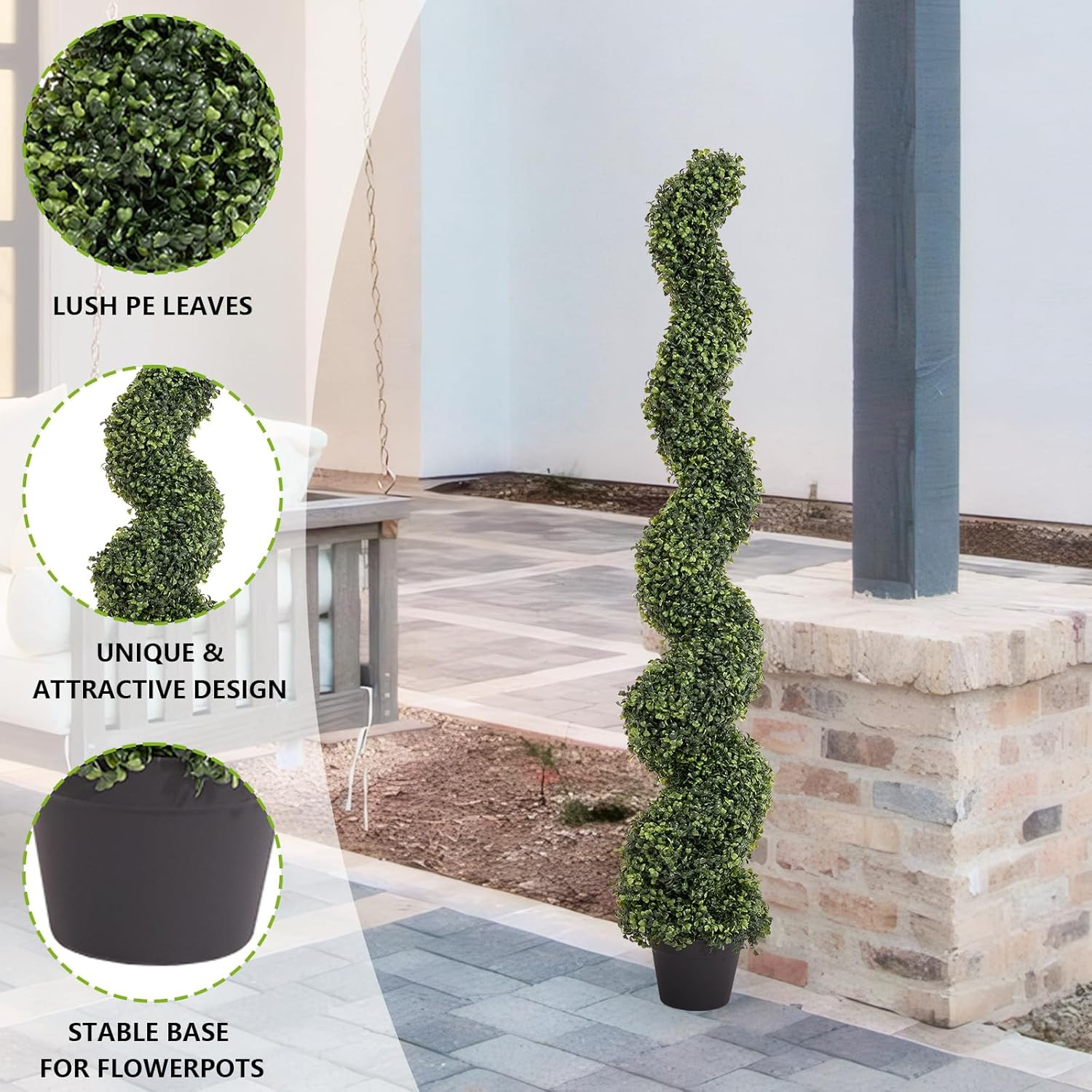 5Ft UV Resistant Spiral Boxwood Topiary Trees – Set of 2 for Outdoor Decor