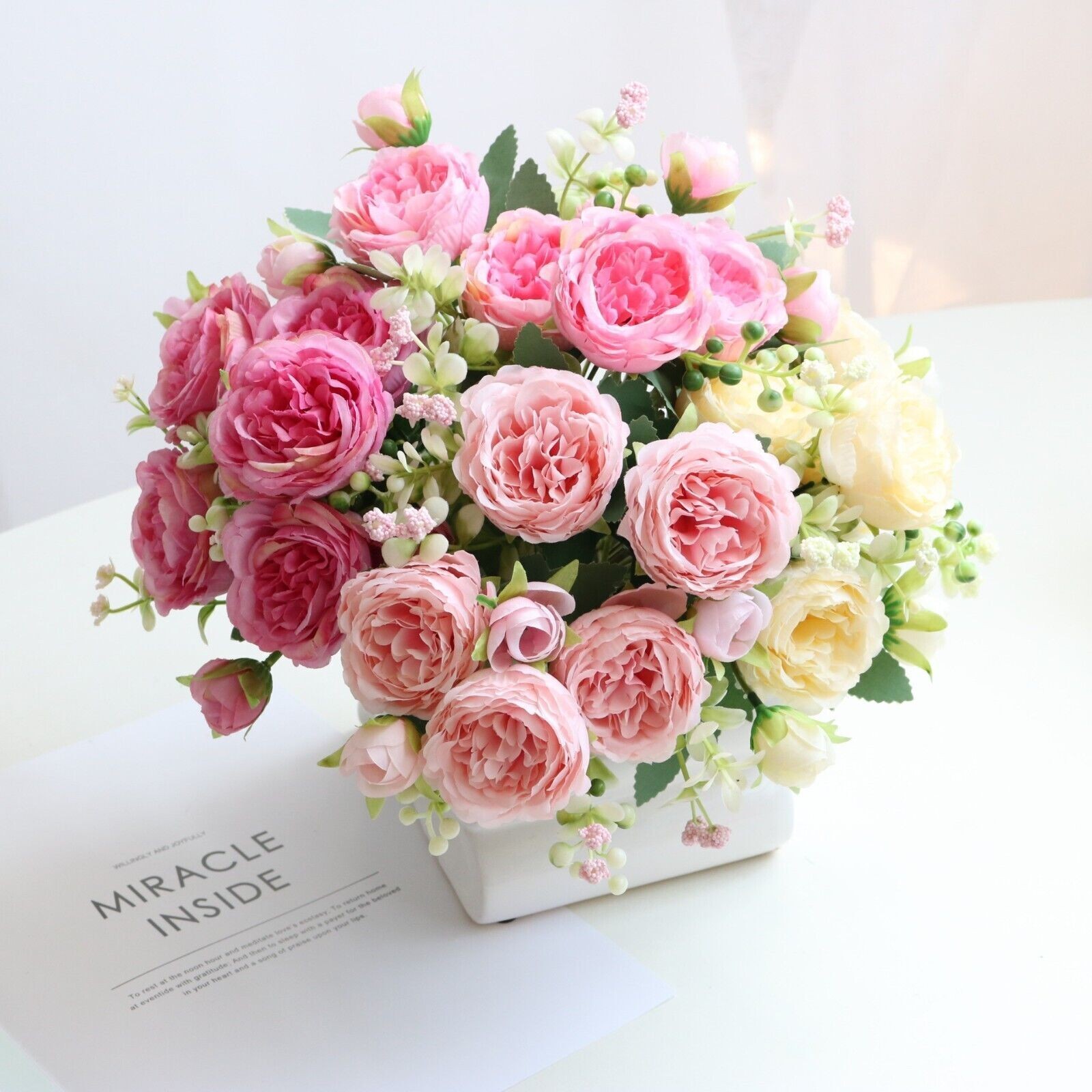 2 Bunches 9 Heads Silk Peony Artificial Flowers Wedding Bouquet Home Party Decor