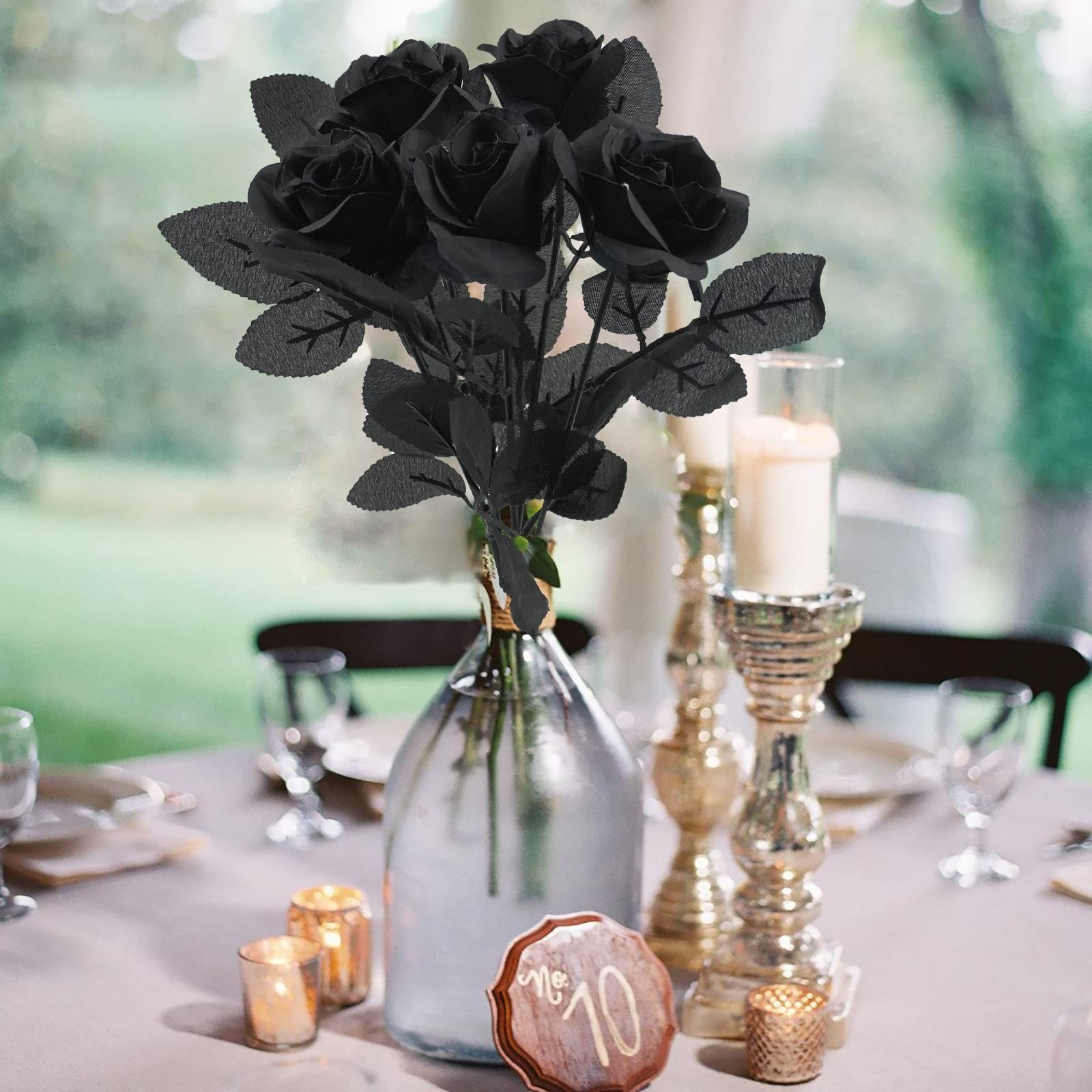 5Pcs Roses Artificial Flowers, Black Roses Artificial Flowers Fake Flower Sil…